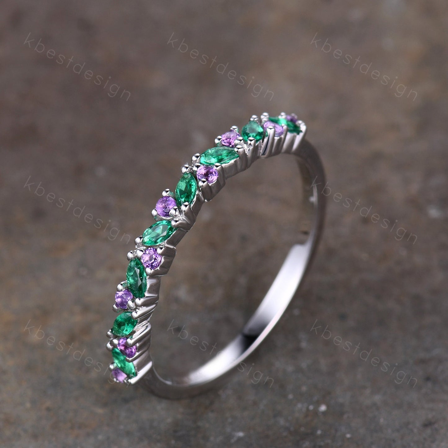 Art deco Emerald wedding band vintage Amethyst wedding ring band unique marquise cut emerald cluster ring women anniversary gift