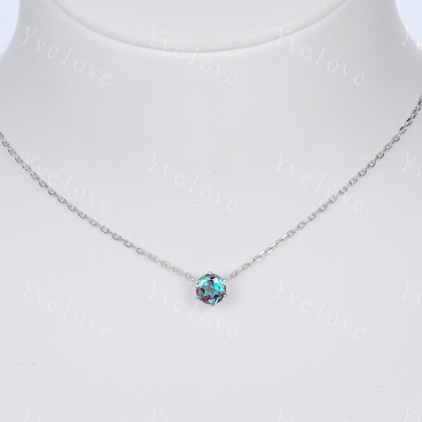 Unique 5mm round shape Alexandrite Pendant,Alexandrite Necklace,Silver Art Deco Necklace,June Gift,Vintage Women Bridal Anniversary Gift