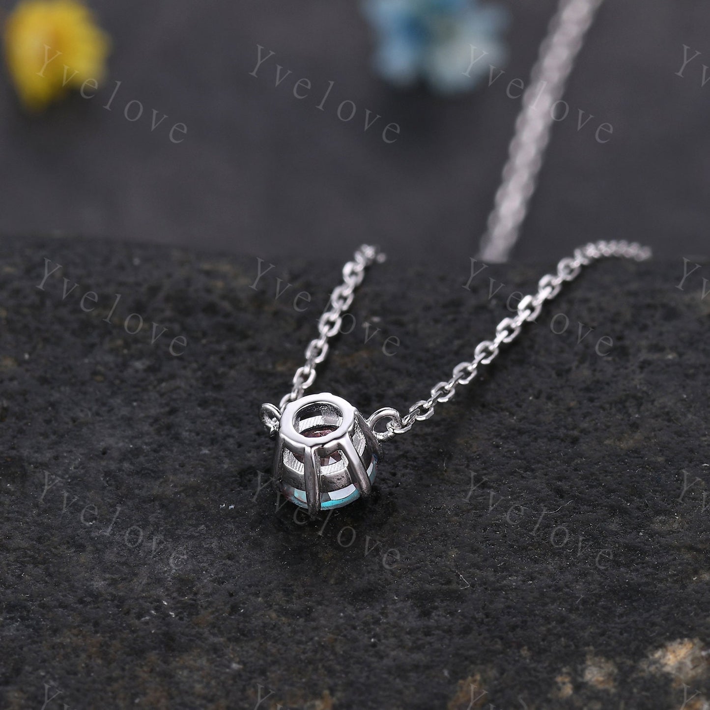 Unique 5mm round shape Alexandrite Pendant,Alexandrite Necklace,Silver Art Deco Necklace,June Gift,Vintage Women Bridal Anniversary Gift