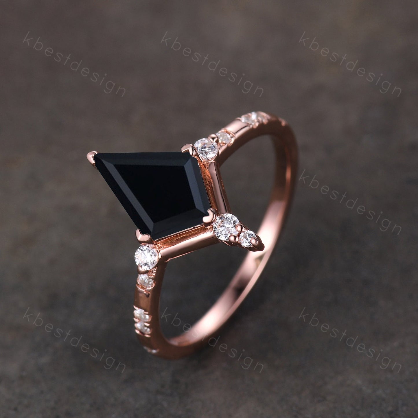 Vintage kite cut black onyx engagement ring unique art deco moissanite wedding ring for women black stone ring promise anniversary gift