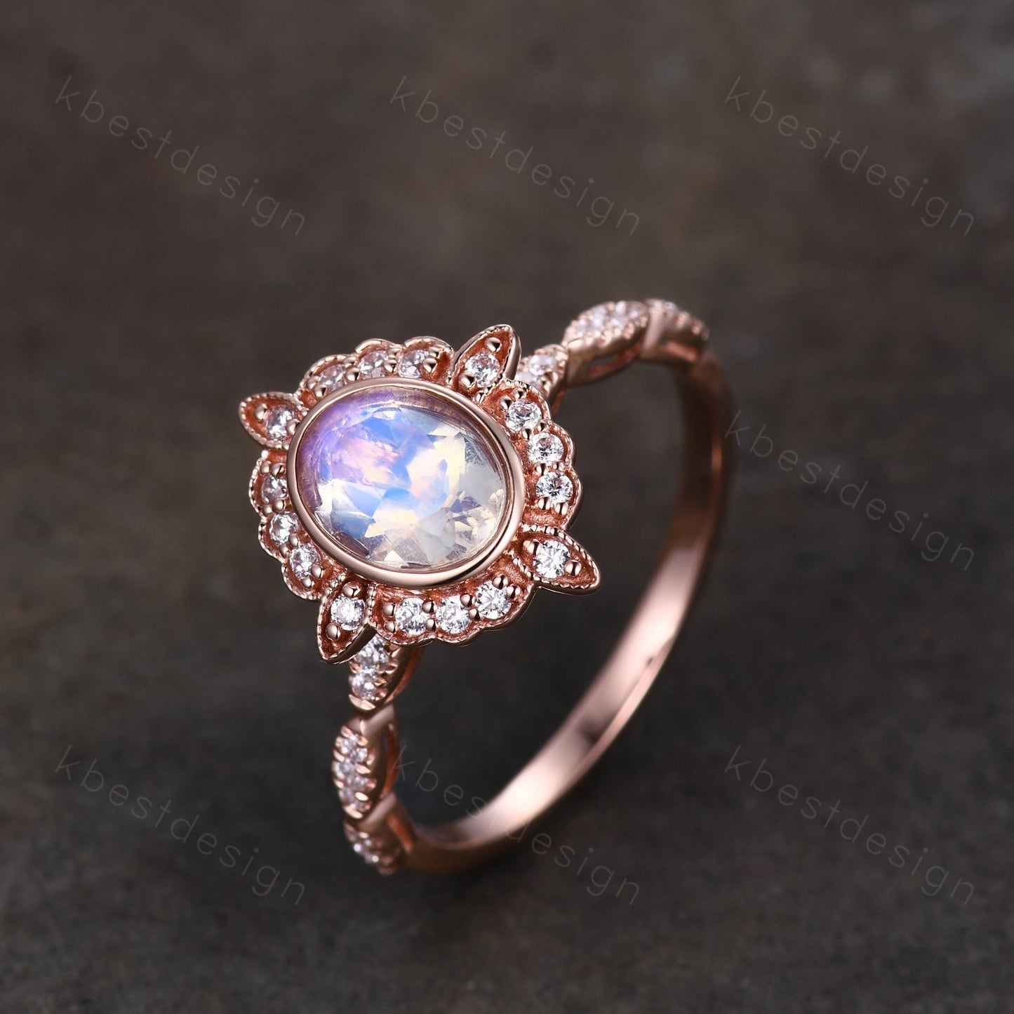 Oval cut Moonstone engagement ring rose gold ring for women vintage unique moissanite wedding ring rainbow moonstone ring Promise ring