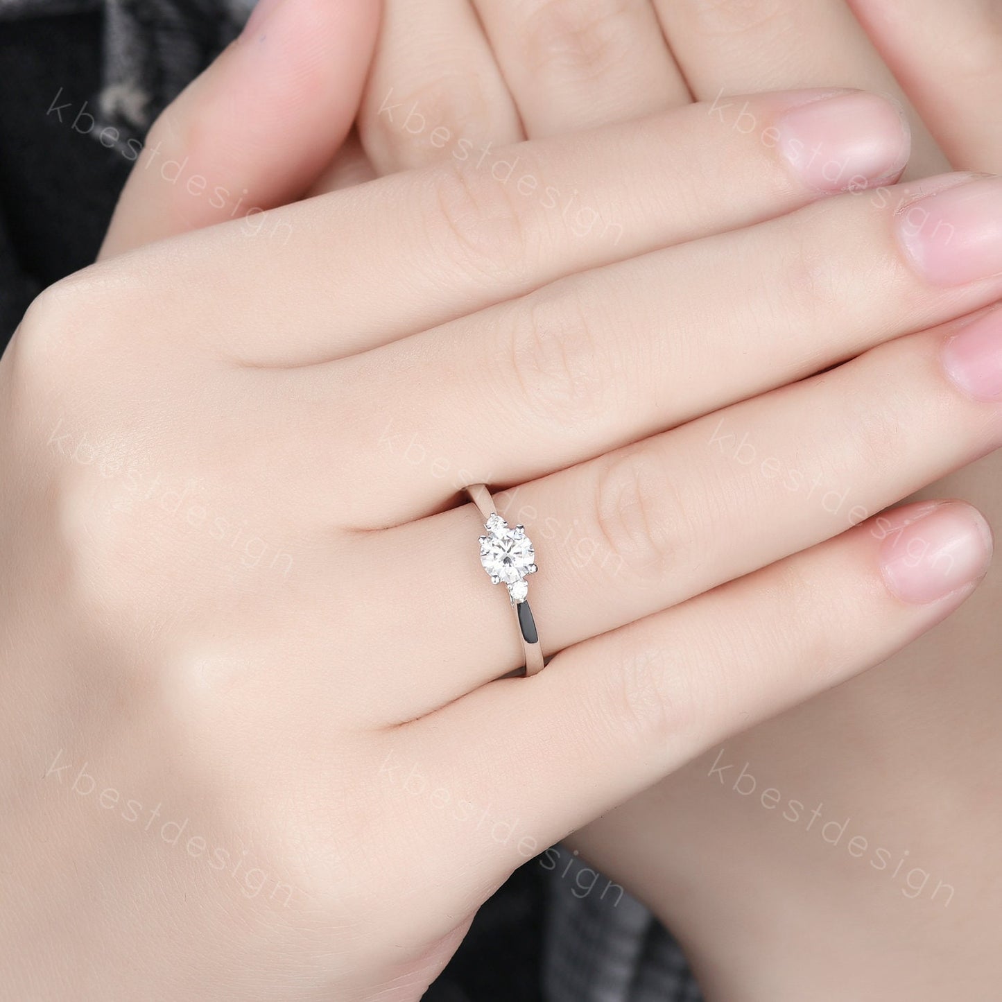 Round cut moissanite engagement ring 5mm dainty moissanite Bridal Ring unique art deco wedding ring for women three stone promise ring