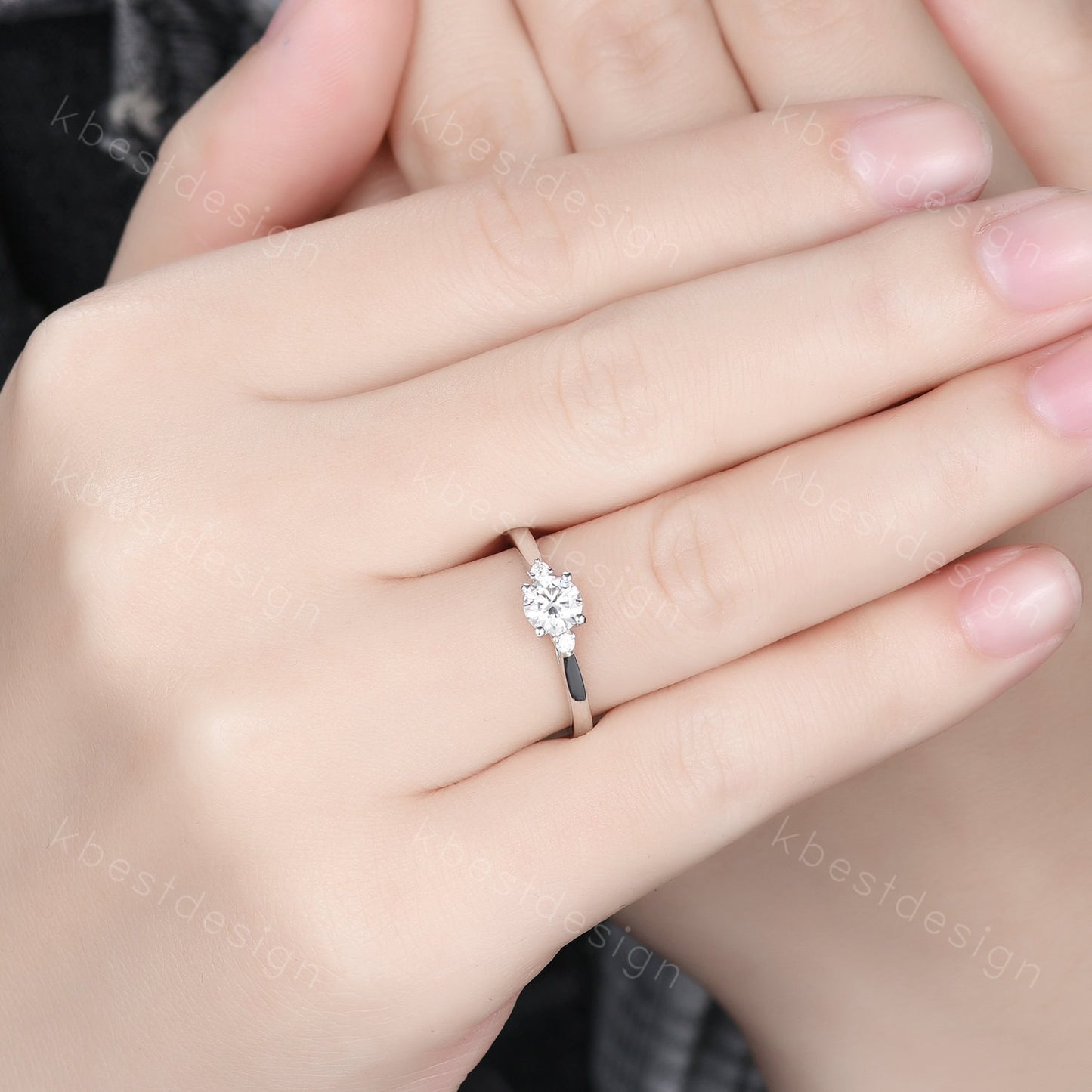 Round cut moissanite engagement ring 5mm dainty moissanite Bridal Ring unique art deco wedding ring for women three stone promise ring