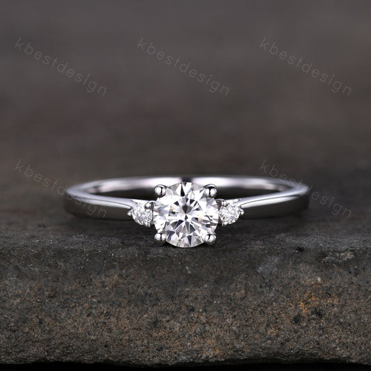 Round cut moissanite engagement ring 5mm dainty moissanite Bridal Ring unique art deco wedding ring for women three stone promise ring