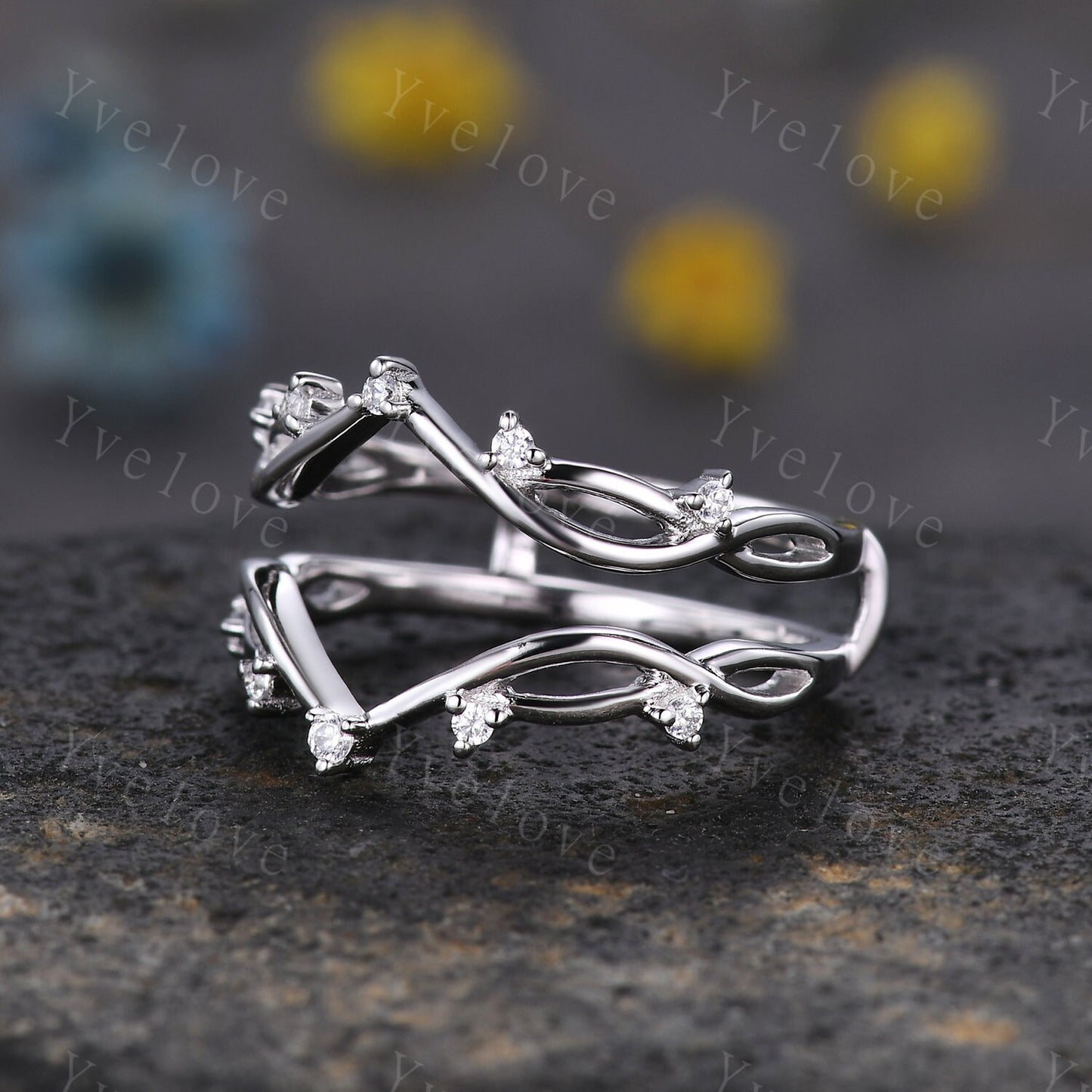 Vintage Twig Engagement Ring,Twig Enhancer Stacking Band,Women Vine Band,Art Deco Curved Branch Moissanite Wedding Band,Platinum Silver Ring