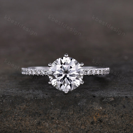 Round cut moissanite ring vintage moissanite engagement ring white gold vintage hidden halo ring simulated diamond wedding ring for women