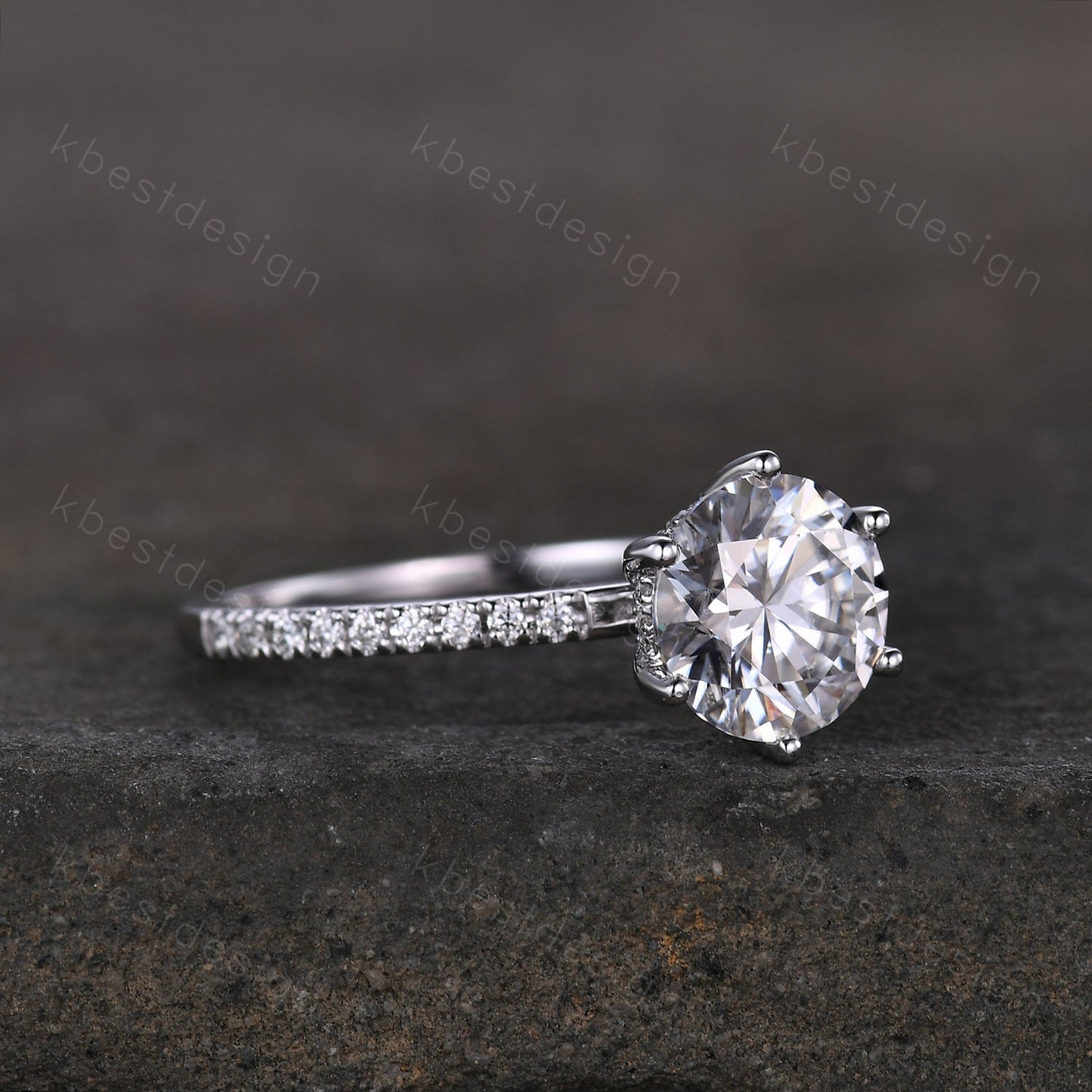 Round cut moissanite ring vintage moissanite engagement ring white gold vintage hidden halo ring simulated diamond wedding ring for women