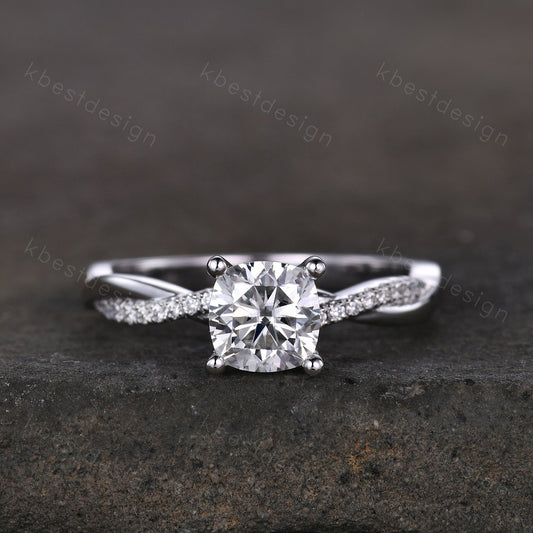 Cushion cut Moissanite engagement ring unique white gold twisted wedding ring simulated diamond ring for women vintage bridal promise ring