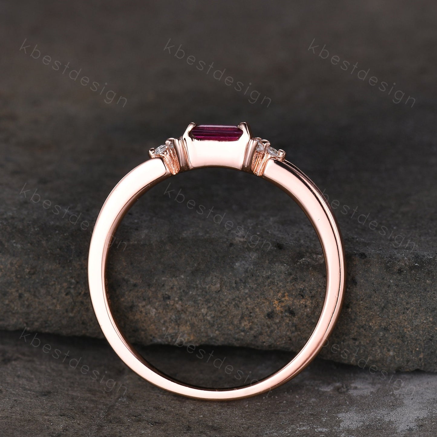 Baguette cut Ruby wedding band delicate rose gold wedding band unique moissanite cluster ring minimalist bridal matching stackable band