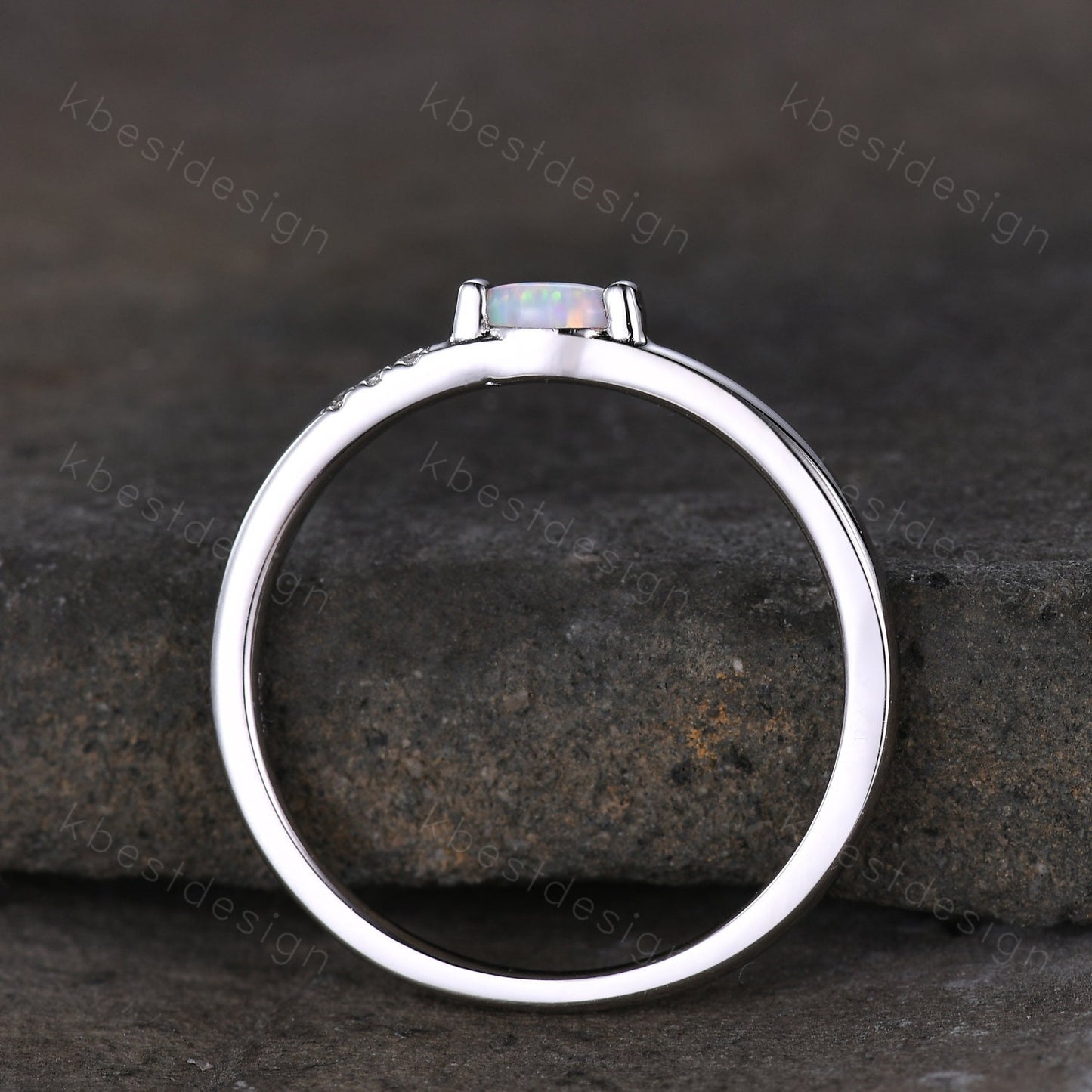 Minimalist Opal wedding band silver Moissanite band dainty marquise cut opal ring Unique stacking matching band Promise Anniversary gift