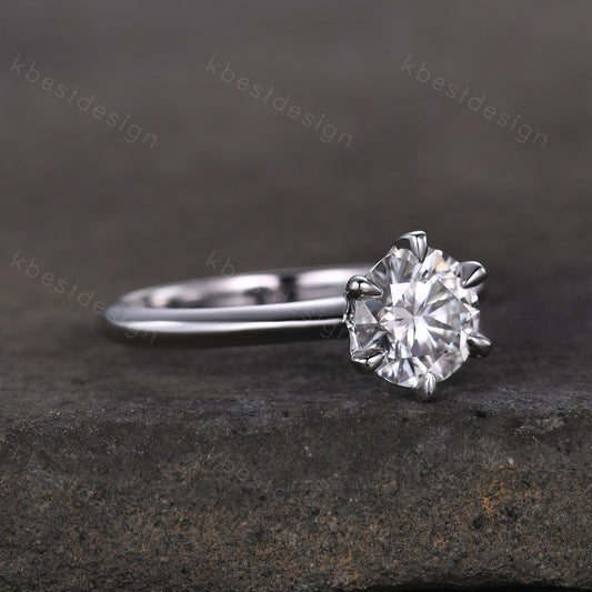 1.2ct round cut Moissanite engagement ring 14k white gold solitaire engagement ring classic 6 prong bridal delicate Promise Anniversary ring