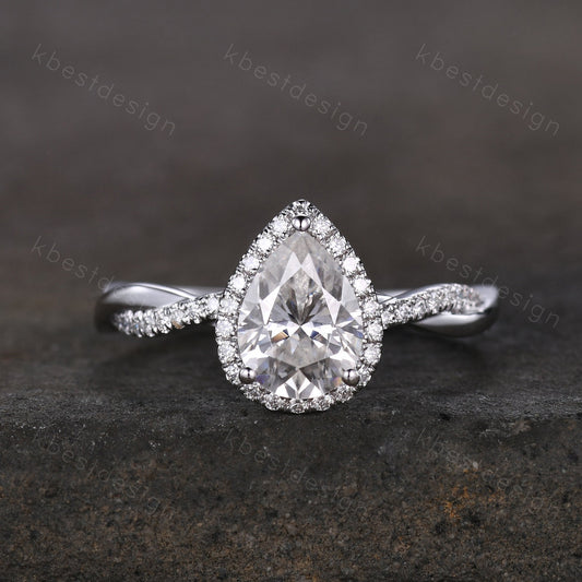 Pear shaped moissanite engagement ring 1.5ct twisted moissanite Bridal Ring unique art deco wedding ring for women promise anniversary ring