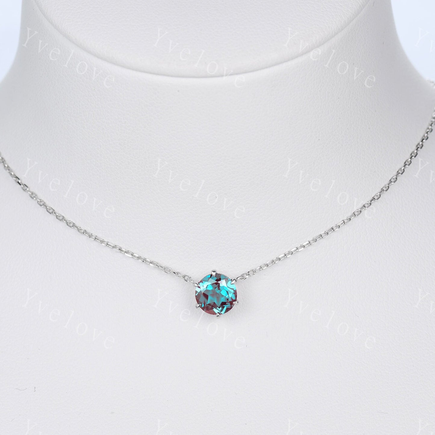 Unique 7mm round shape Alexandrite Pendant,Alexandrite Necklace,Silver Art Deco Necklace,June Gift,Vintage Women Bridal Anniversary Gift