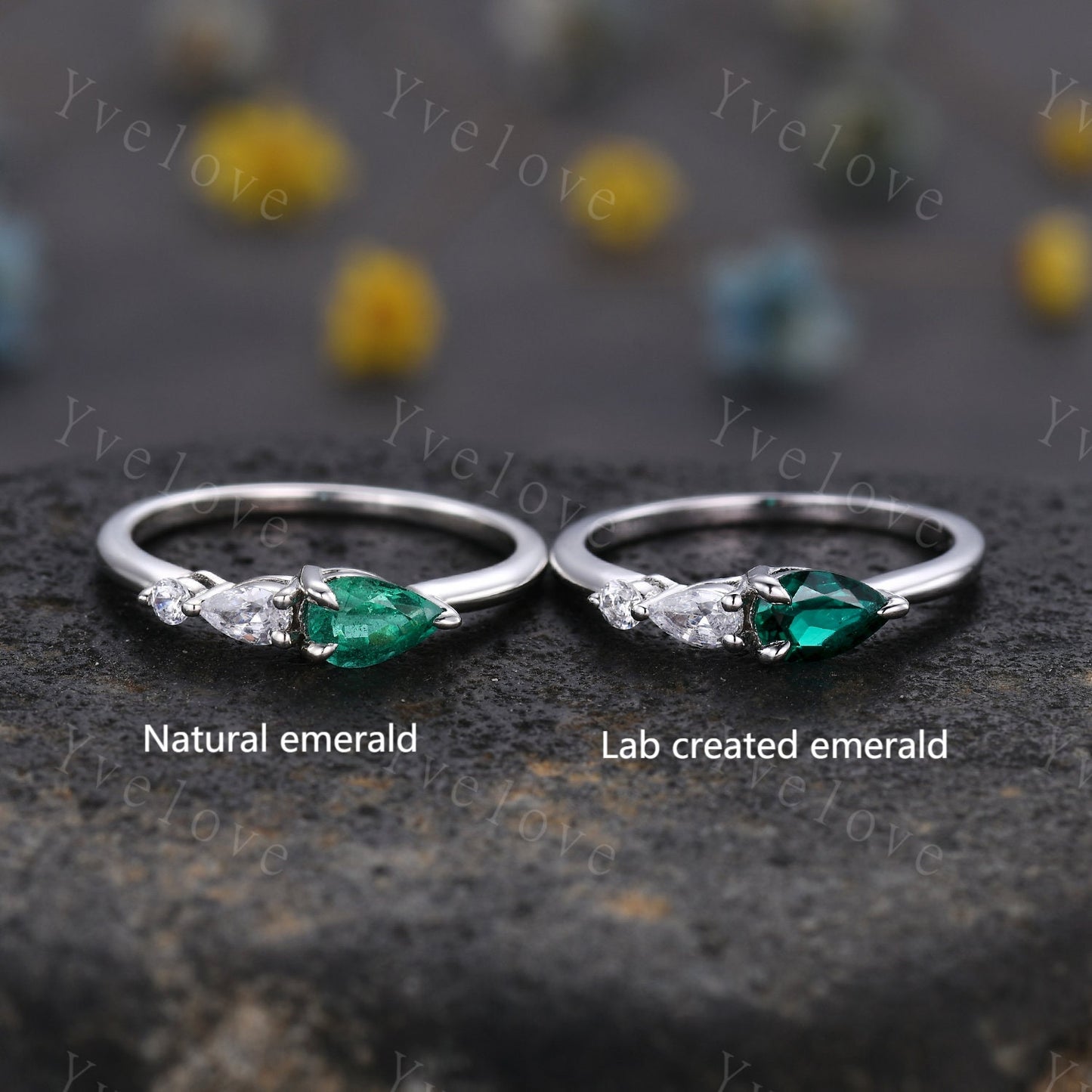 Vintage Natural Emerald Ring Engagement Ring,Pear Cut Gems,Art Deco Moissanite Wedding Band,3 Stone Unique Women Bridal Promise Ring Gift