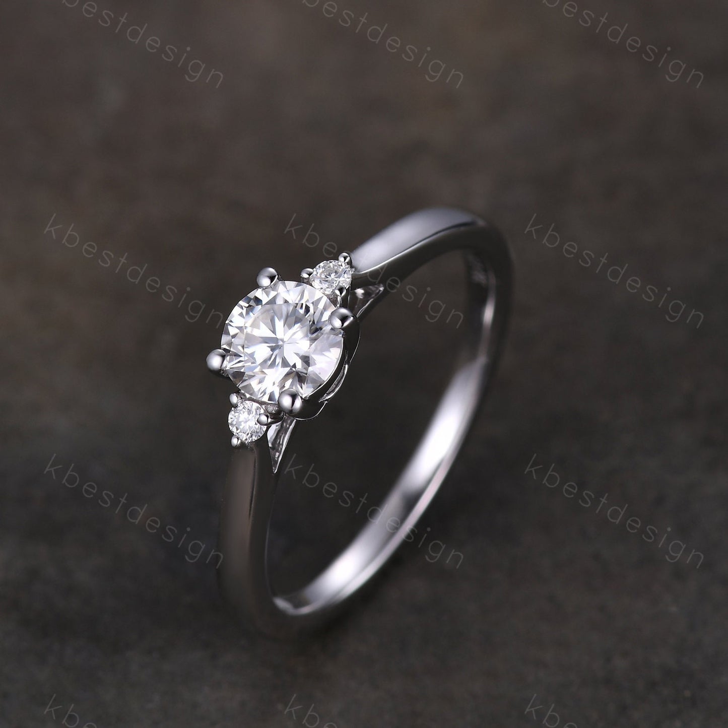 Round cut moissanite engagement ring 5mm dainty moissanite Bridal Ring unique art deco wedding ring for women three stone promise ring