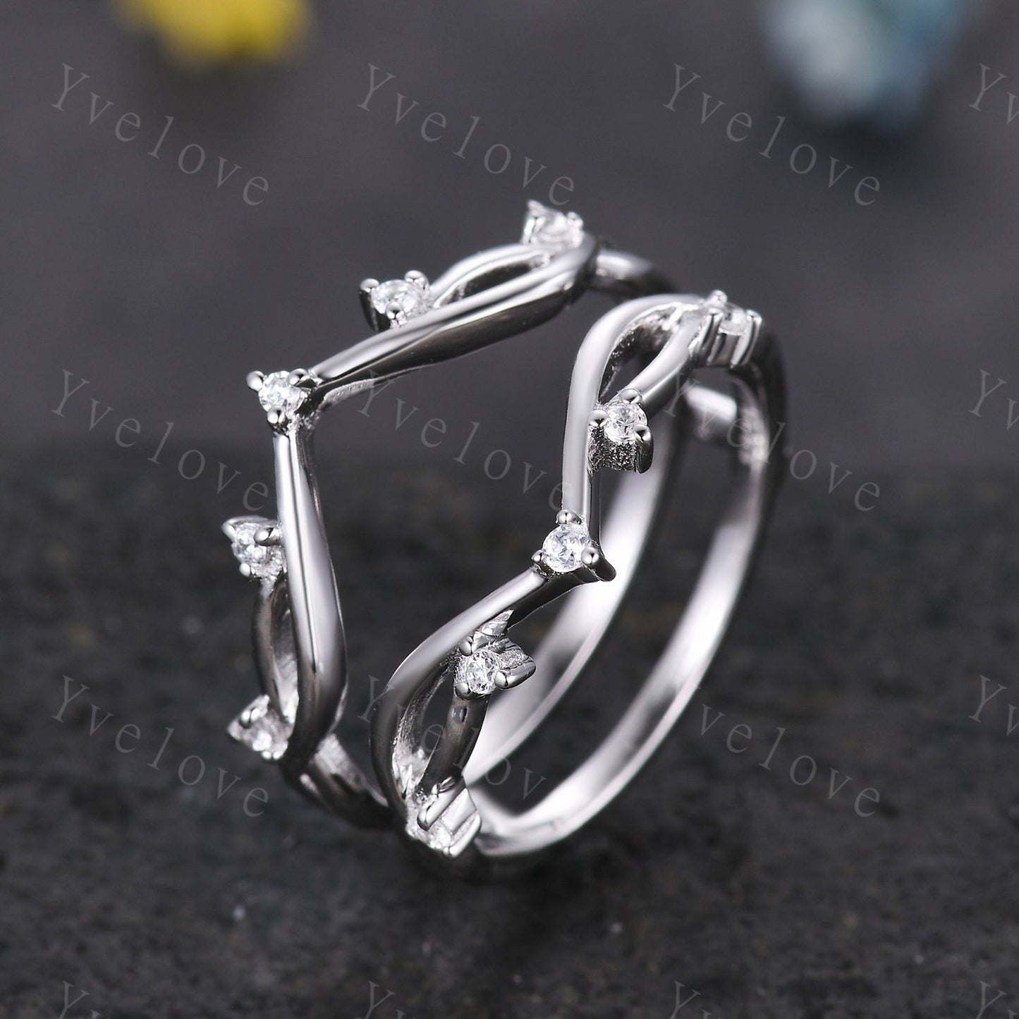 Vintage Twig Engagement Ring,Twig Enhancer Stacking Band,Women Vine Band,Art Deco Curved Branch Moissanite Wedding Band,Platinum Silver Ring