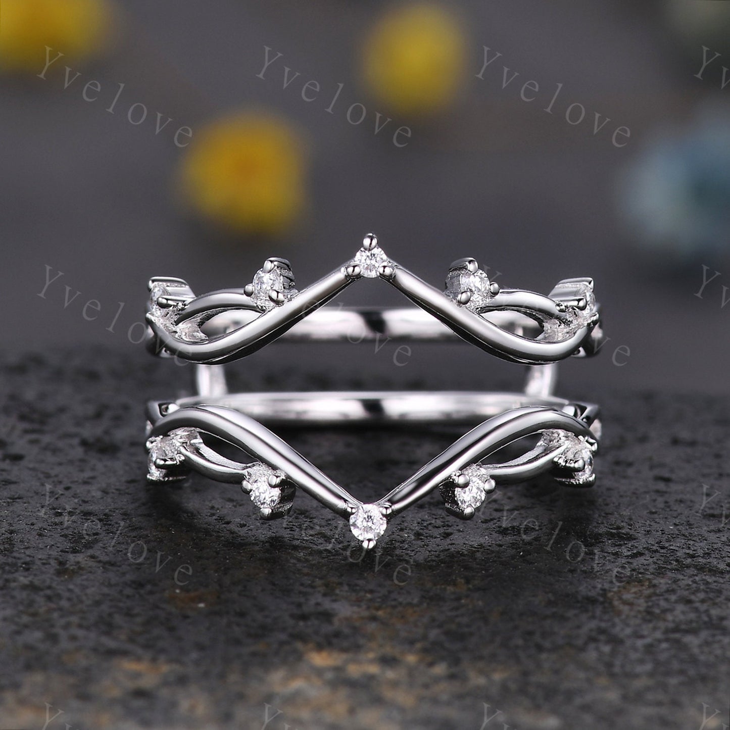 Vintage Twig Engagement Ring,Twig Enhancer Stacking Band,Women Vine Band,Art Deco Curved Branch Moissanite Wedding Band,Black Rhodium Ring