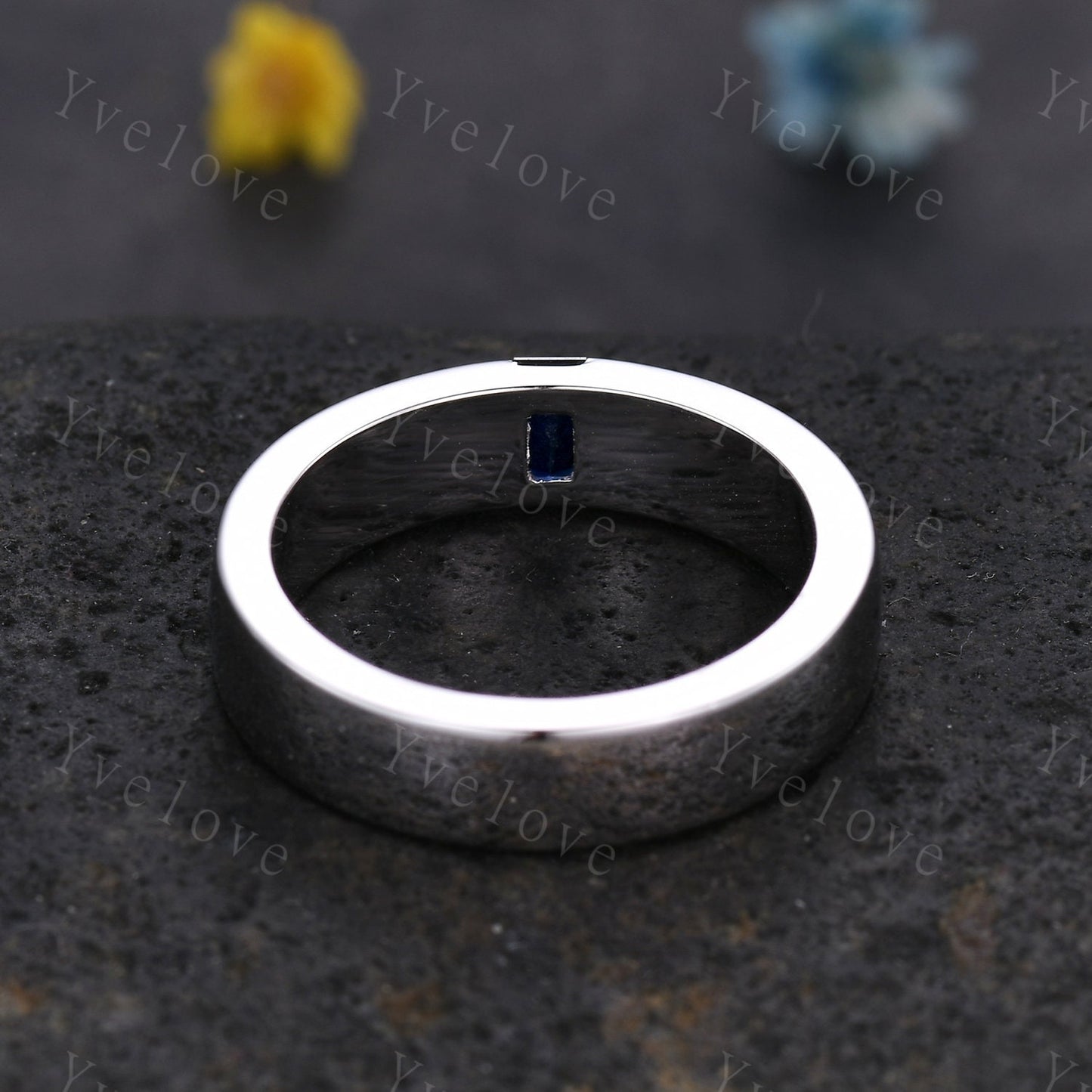 Mens Alexandrite Wedding Band Baguette Shaped Alexandrite Band 5mm Solid White Gold Ring Mens Stacking Matching Band Retro Vintage Ring Gift