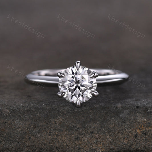 1.2ct round cut Moissanite engagement ring 14k white gold solitaire engagement ring classic 6 prong bridal delicate Promise Anniversary ring