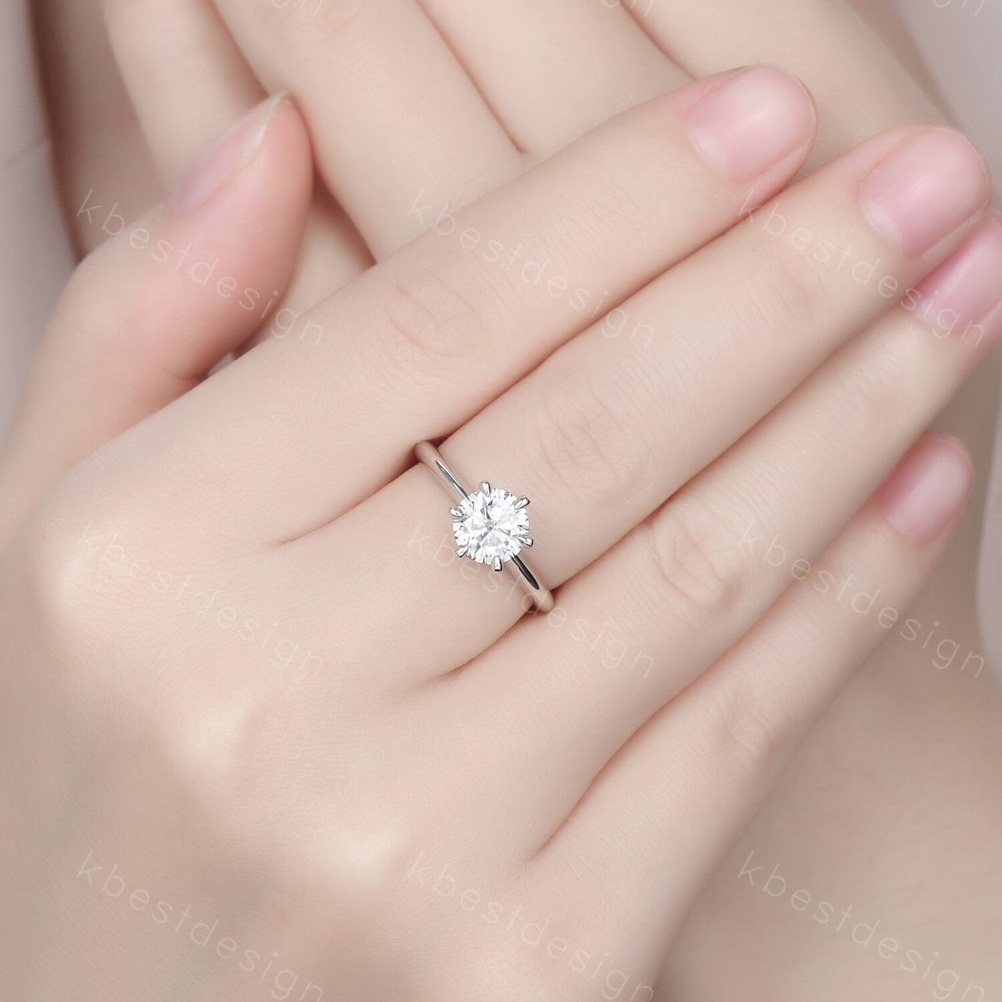 Round cut moissanite engagement ring 1.2ct solitaire bridal ring 14k solid gold ring 6 prong engagement ring dainty Promise Anniversary ring