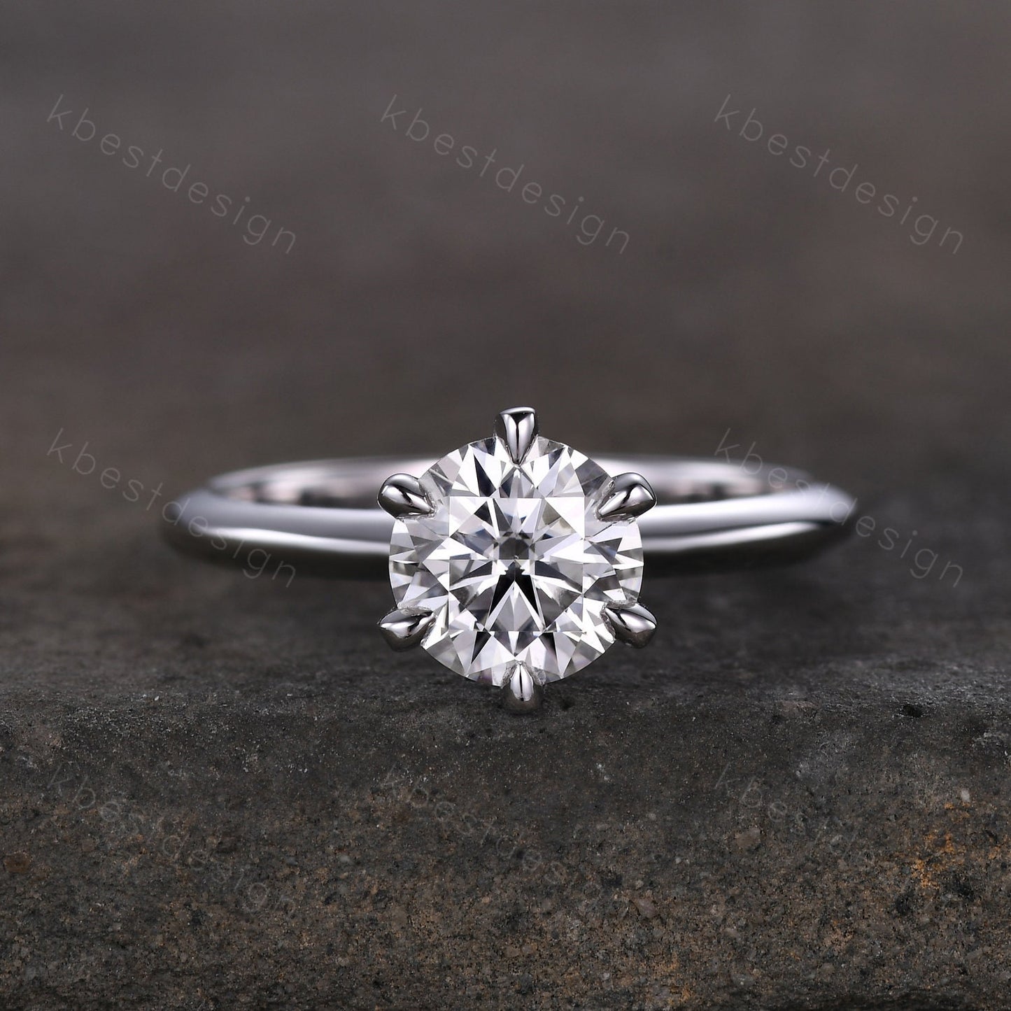 Round cut moissanite engagement ring 1.2ct solitaire bridal ring 14k solid gold ring 6 prong engagement ring dainty Promise Anniversary ring