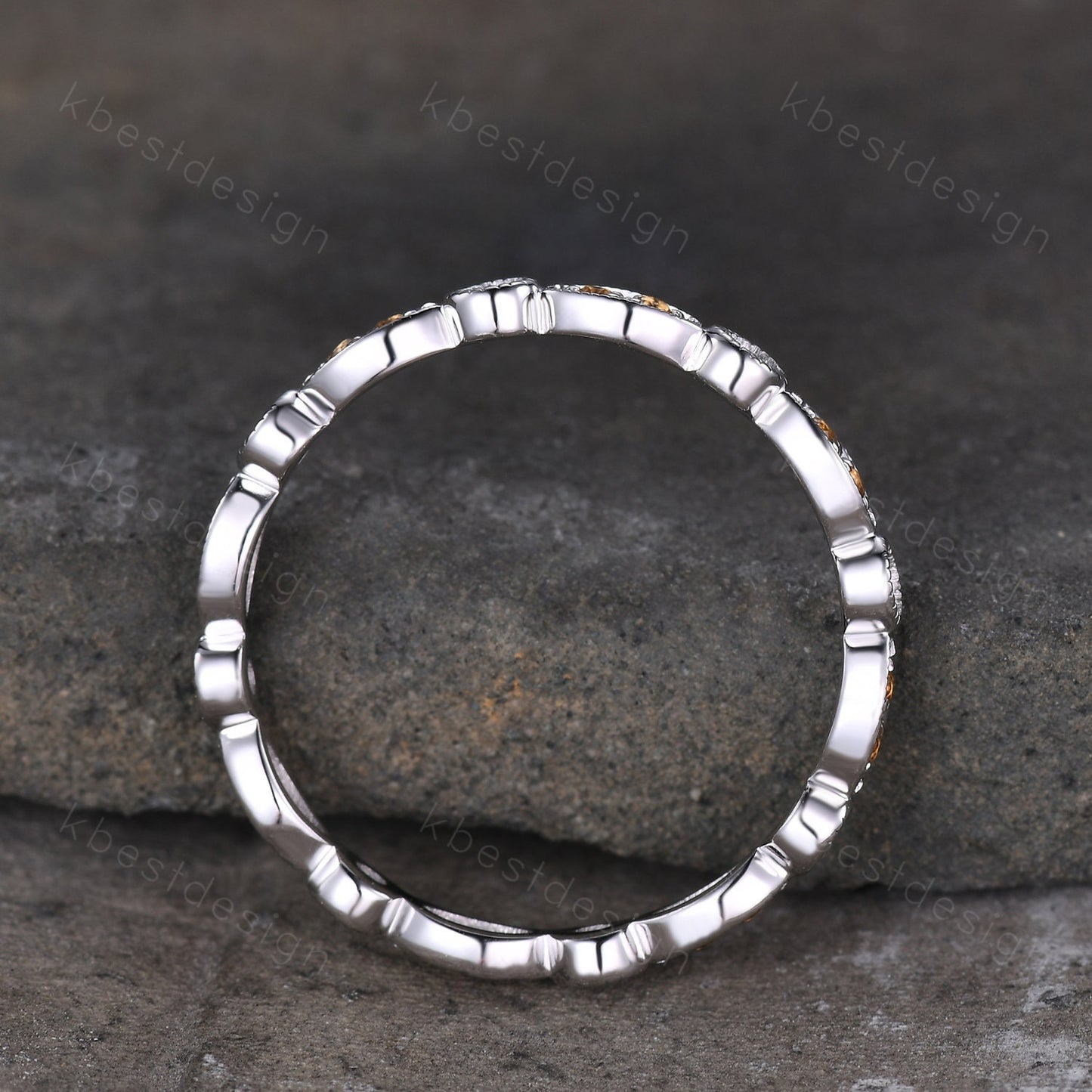 Art deco Eternity Citrine Moonstone Wedding Band Unique Silver Stacking Band Vintage Birthstone Ring Promise Anniversary Ring Personalized