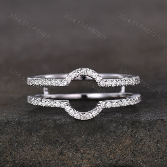 Dainty curved Moissanite wedding band White gold double curve stacking band half eternity enhancer matching band Unique bridal promise gift