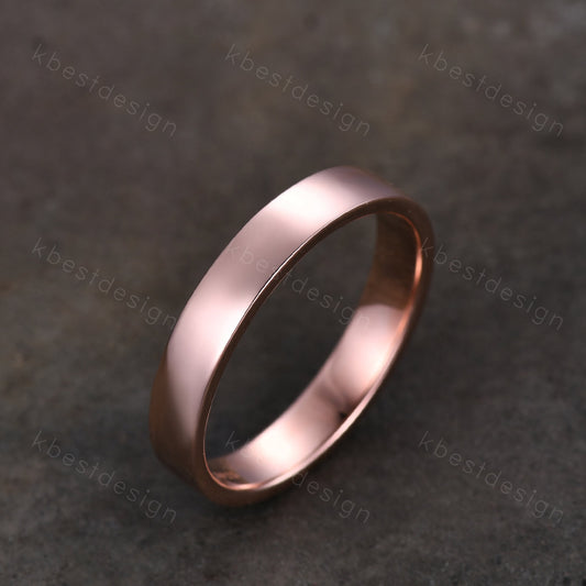Mens Plain Wedding Band in Rose/White or Yellow Gold, 4mm Comfort Fit Wedding Band, Mens Solitaire Ring, Solid Gold 10k/14k/18k Wedding Ring