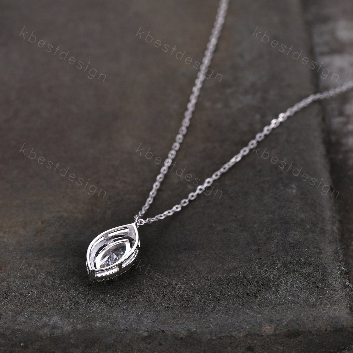 Unique marquise cut Moissanite necklace white gold halo moissanite diamond necklace pendant women bridal anniversary gift