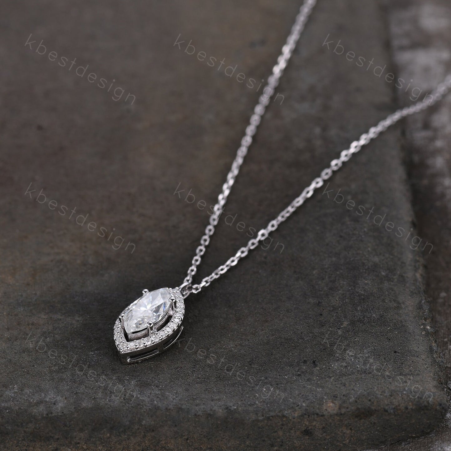 Marquise cut Moissanite necklace 14k solid gold halo moissanite diamond necklace pendant Vintage bridal anniversary gift for her