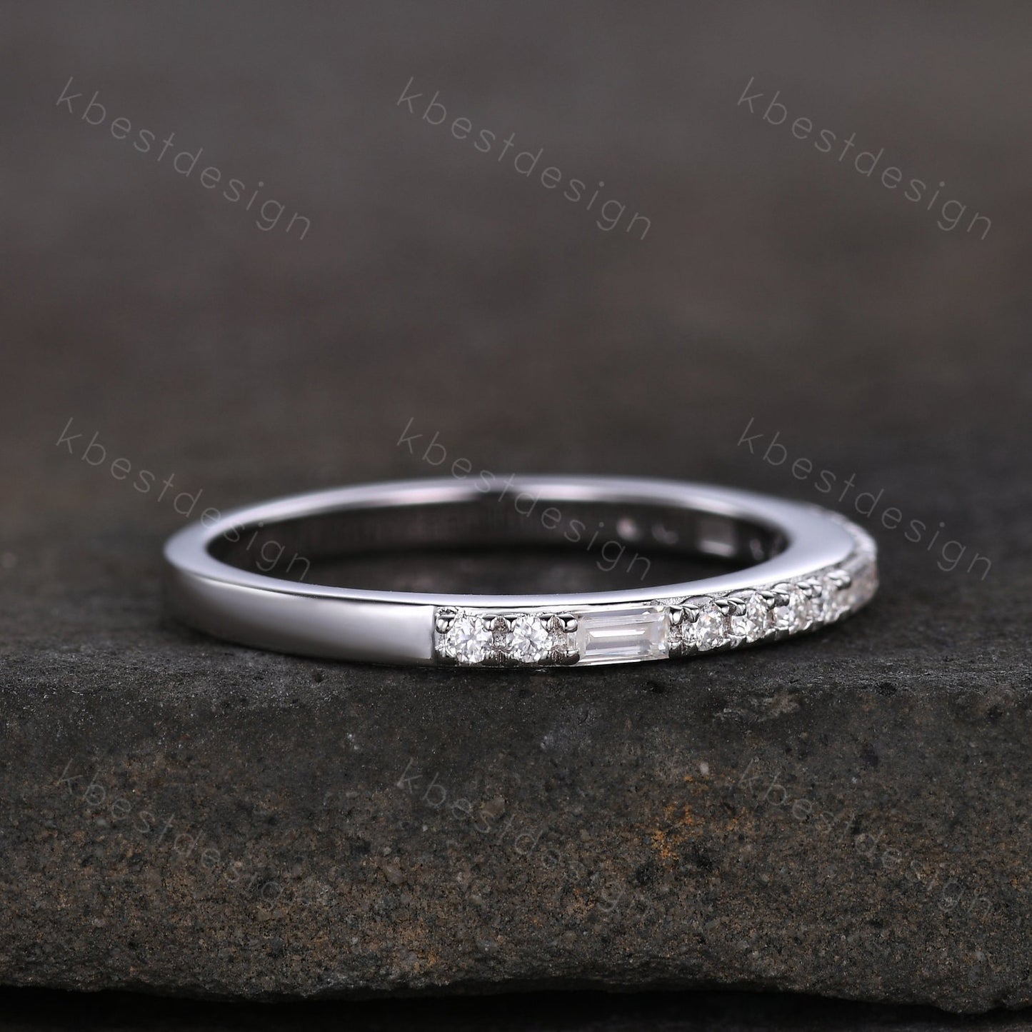 Baguette cut Moissanite Wedding Band Half Eternity Stacking Band Colorless Moissanite Ring Women Matching Band Promise Anniversary Ring