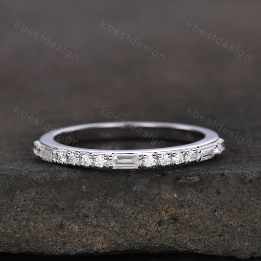 Baguette cut Moissanite Wedding Band Half Eternity Stacking Band Colorless Moissanite Ring Women Matching Band Promise Anniversary Ring