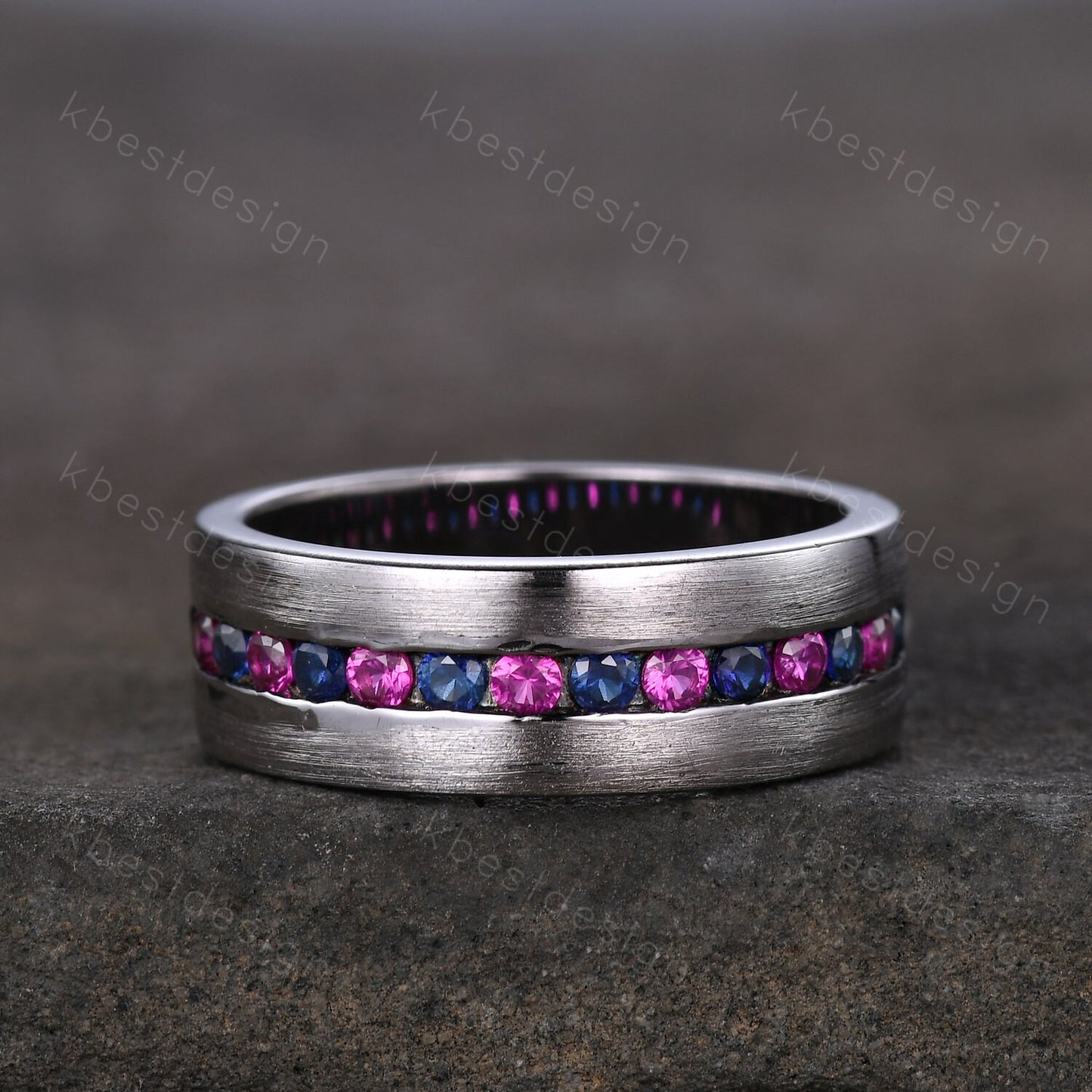 Mens Wedding Ring, Mens Blue Sapphire Wedding Band, 8mm Band, Brushed Finish Band, Mens Ruby Wedding Ring, Mens Ring, Personalized Ring
