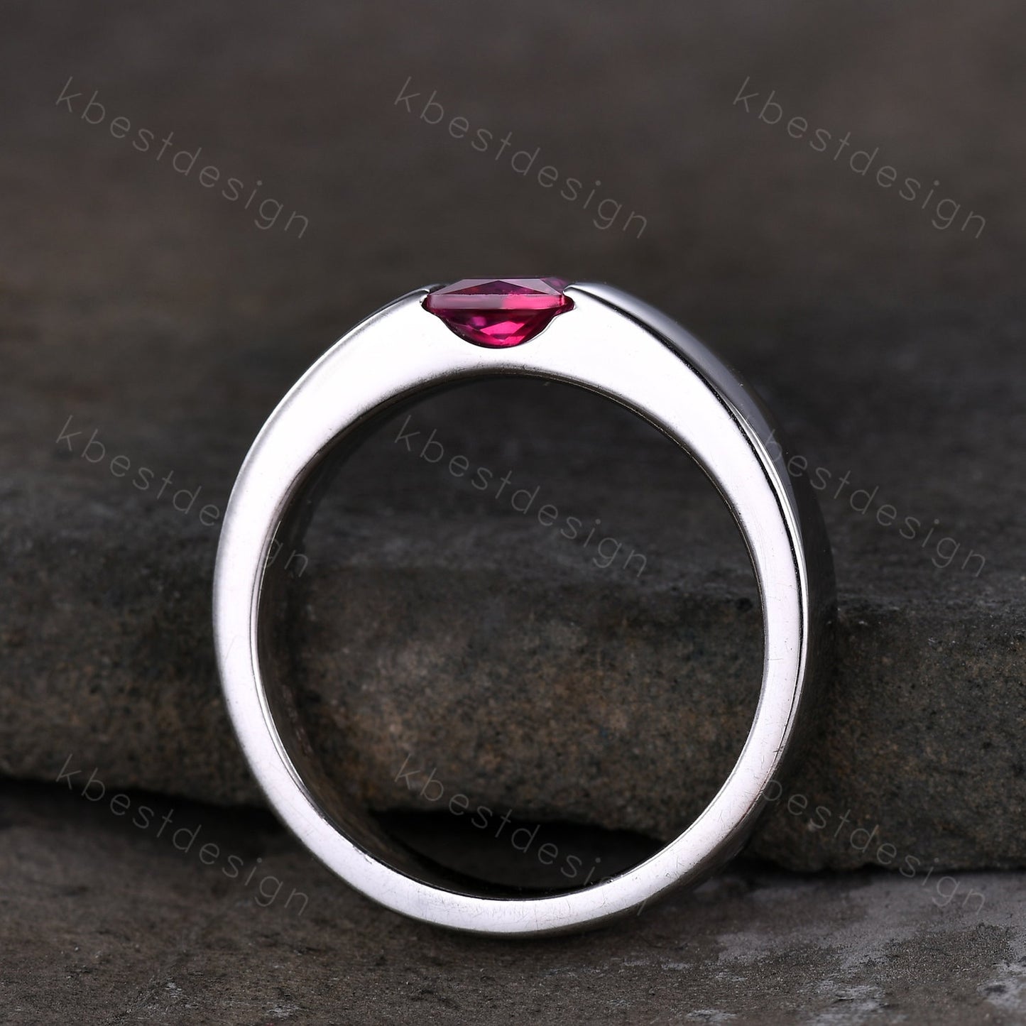 Mens Wedding Band | Princess Cut Ruby Band | 5mm Solid Rose/White/Yellow Gold Ring | Mens Solitaire Princess Cut July Birthstone Ring