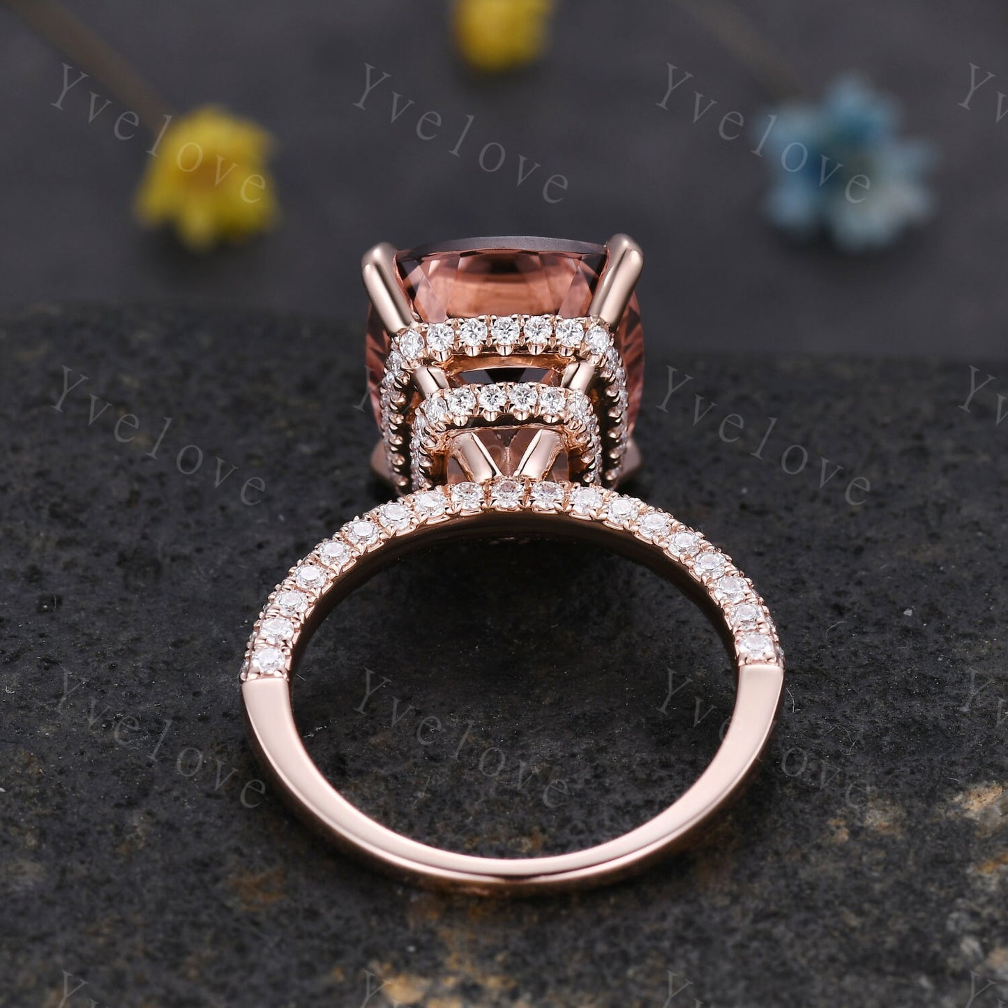 Special listing for Betsy, change the main stone to 9x11mm cushion morganite, 18k white gold, moissanites as the side stones. size 5.