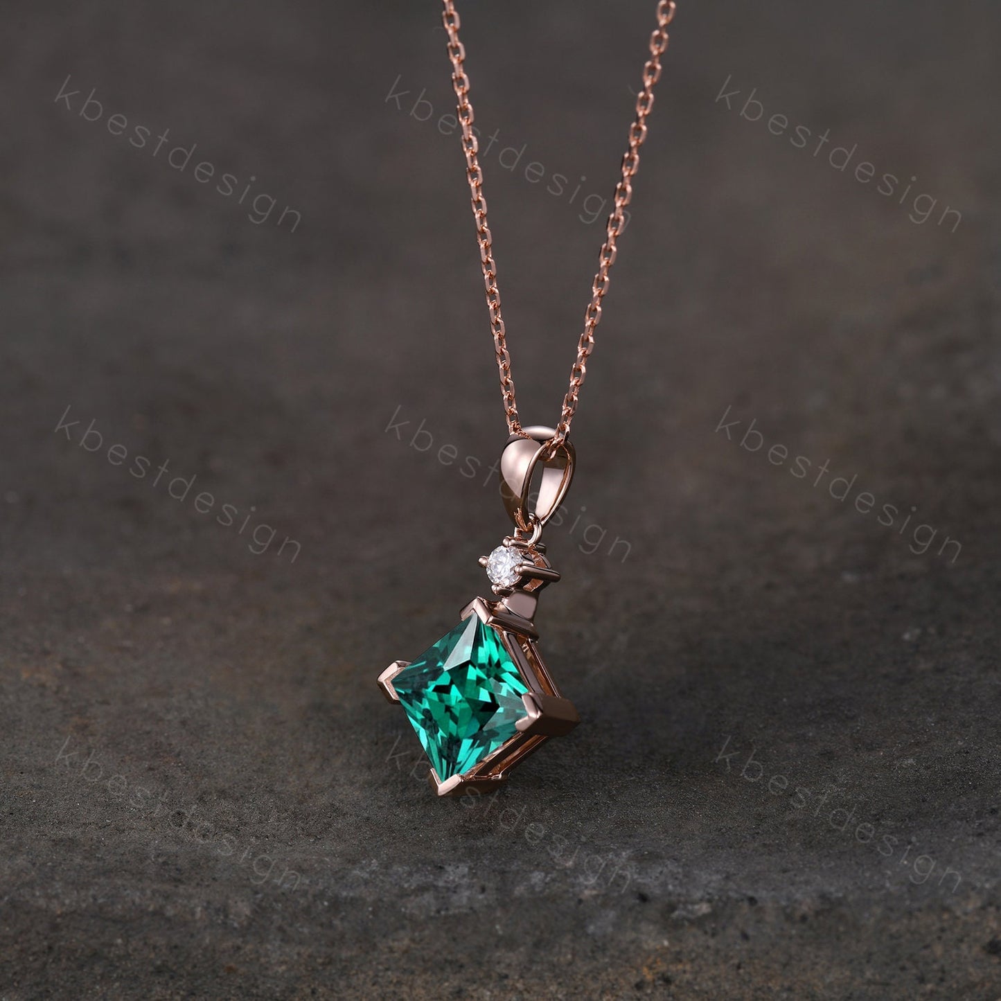 Princess cut green emerald necklace solid 14k 18k rose gold vintage unique Personalized gemstone pendant for women anniversary bridal gift