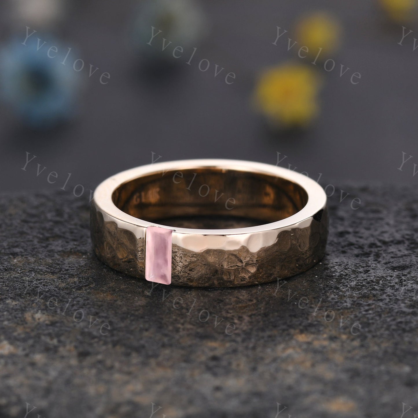 Custom order for Isabella, switch to baguette stone to pink sapphire, gold plated, size 9.