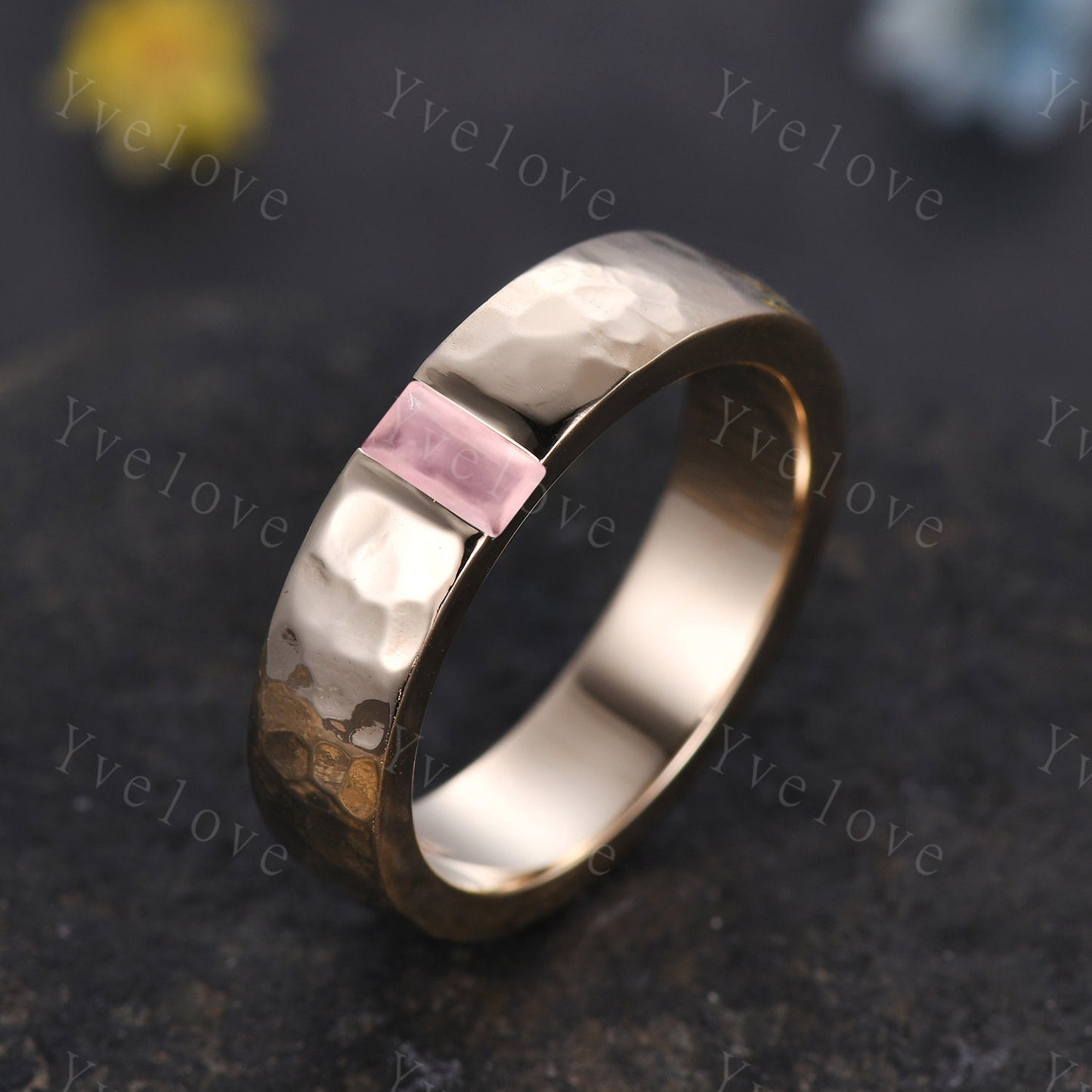 Custom order for Isabella, switch to baguette stone to pink sapphire, gold plated, size 9.