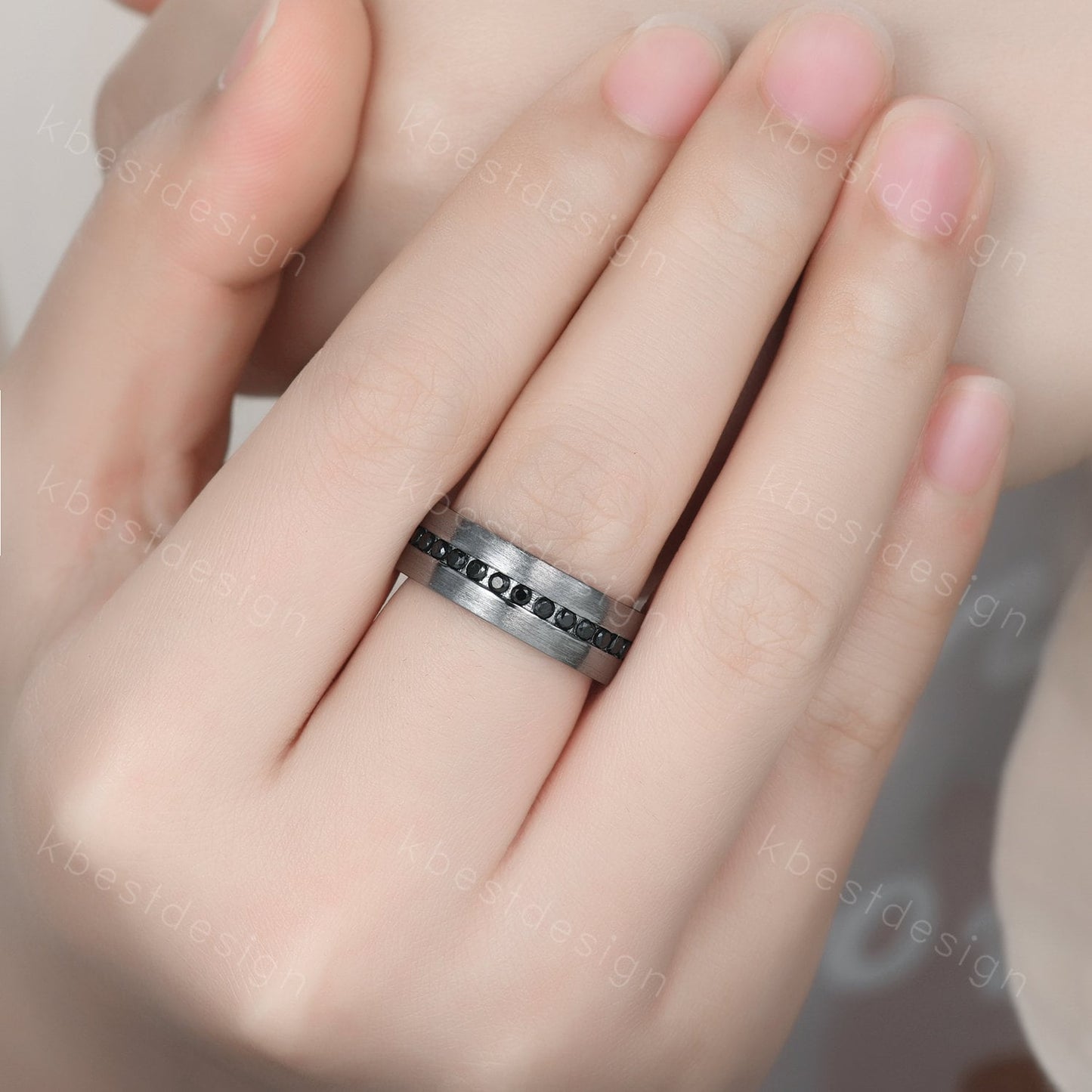 Mens Wedding Band, Black Gold Ring, Mens Wedding Ring, Black Spinel Ring, Mens Engagement Ring, Engraved Ring, Unique Wedding Band Mens Ring