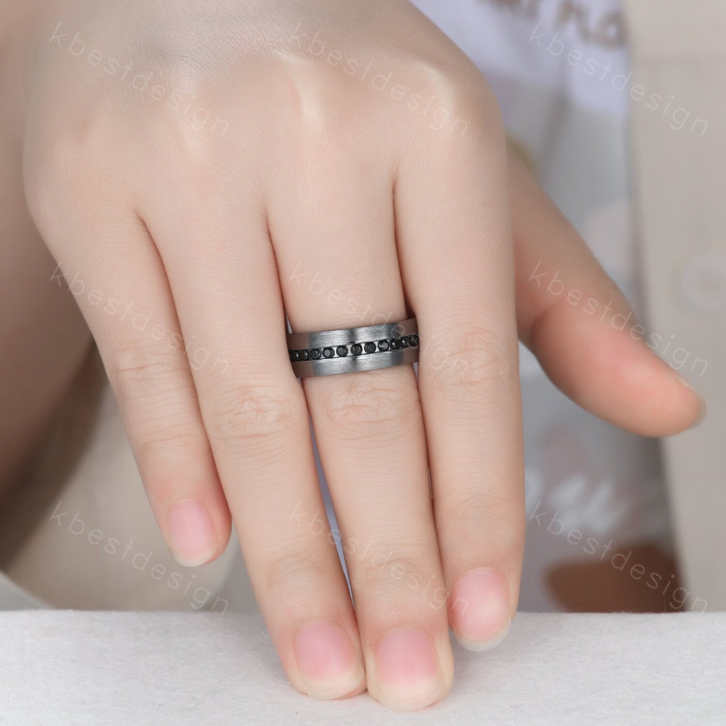 Mens Wedding Band, Black Gold Ring, Mens Wedding Ring, Black Spinel Ring, Mens Engagement Ring, Engraved Ring, Unique Wedding Band Mens Ring