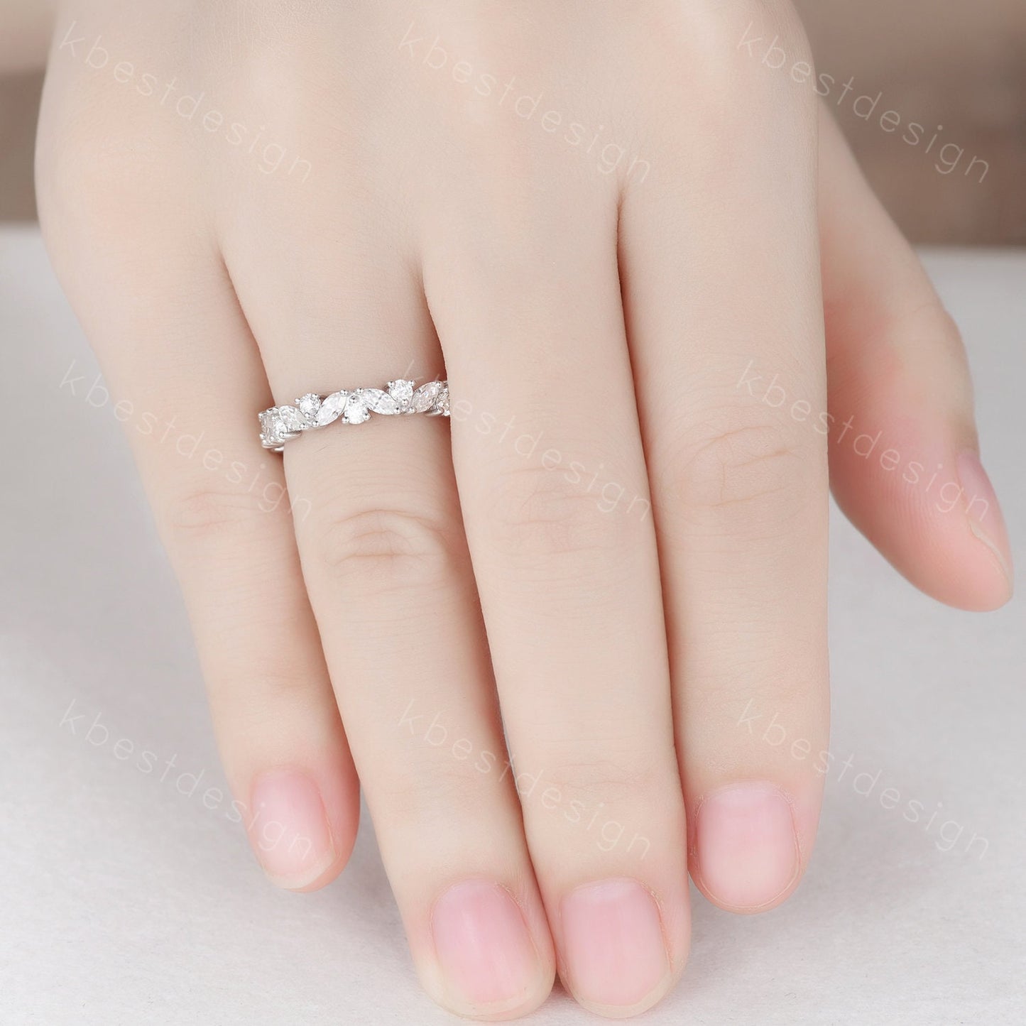 Unique Moissanite wedding band women Marquise cut eternity band White gold wedding band vintage Stacking Matching bridal ring promise ring