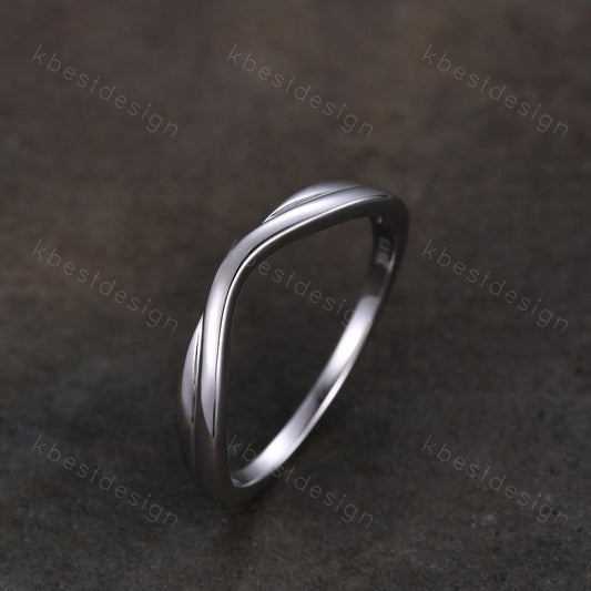 Curved wedding band White gold plain band unique stacking matching band Minimalist ring Silver Bridal wedding band Anniversary gift for her