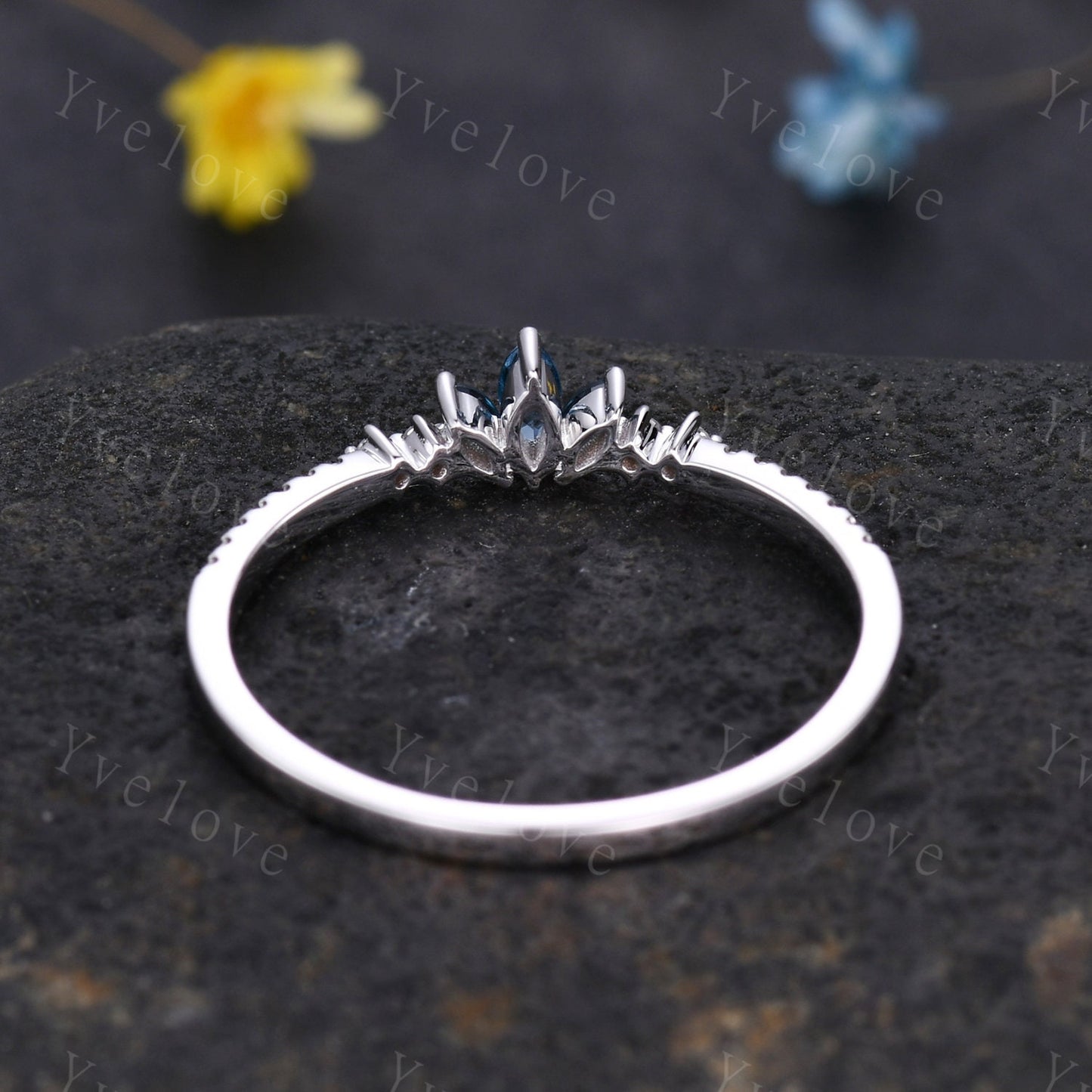 Custom order for Isabelle, marquise cut sapphire, round cut amethyst and moissanite, sterling silver.