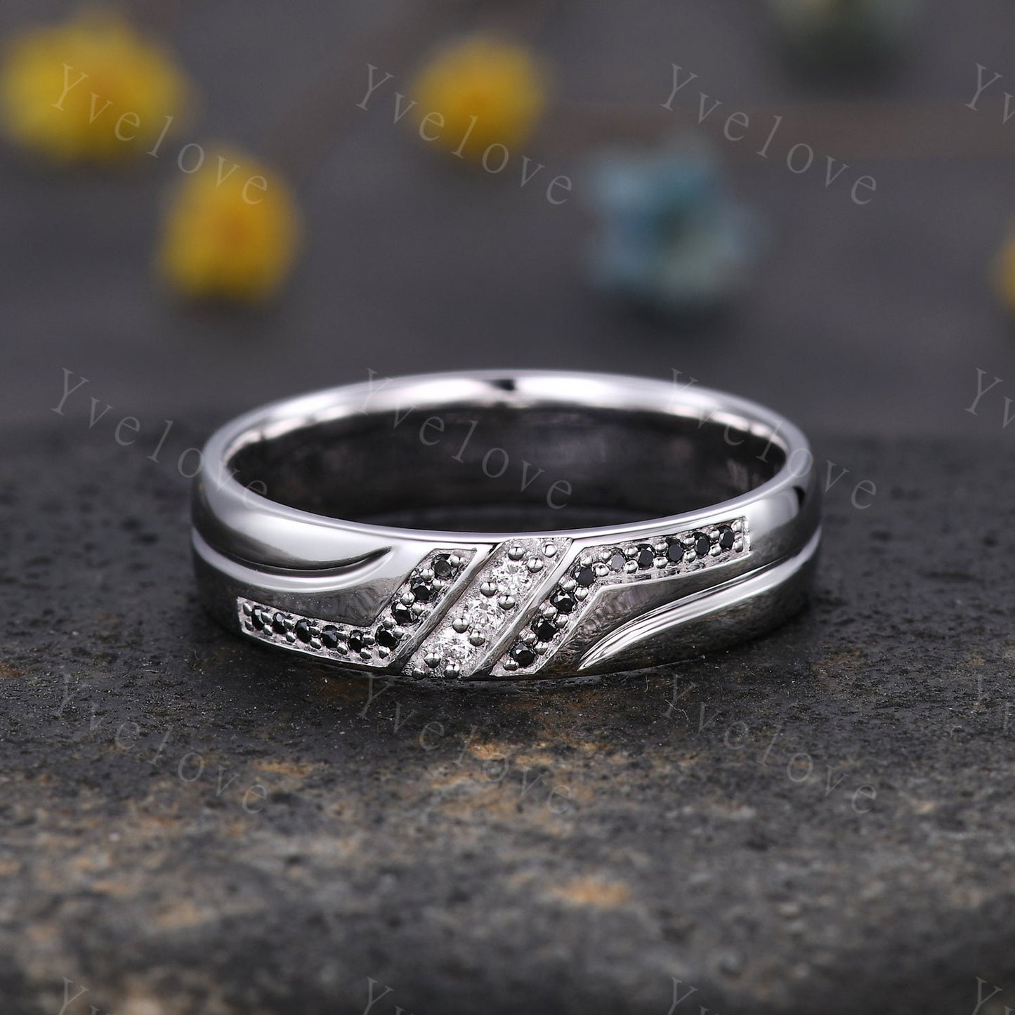 Mens Real Diamond Ring Solid 14k Solid Gold,5mm Moissanite Wedding Band,Comfort Fit Black Diamond Wedding Band,Anniversary Gift Promise Ring