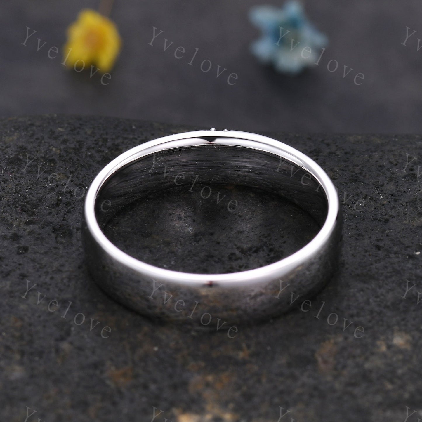 Mens Real Diamond Ring Solid 14k White Gold,5mm Moissanite Wedding Band,Comfort Fit Black Diamond Wedding Band,Diamond Ring Band by Yvelove