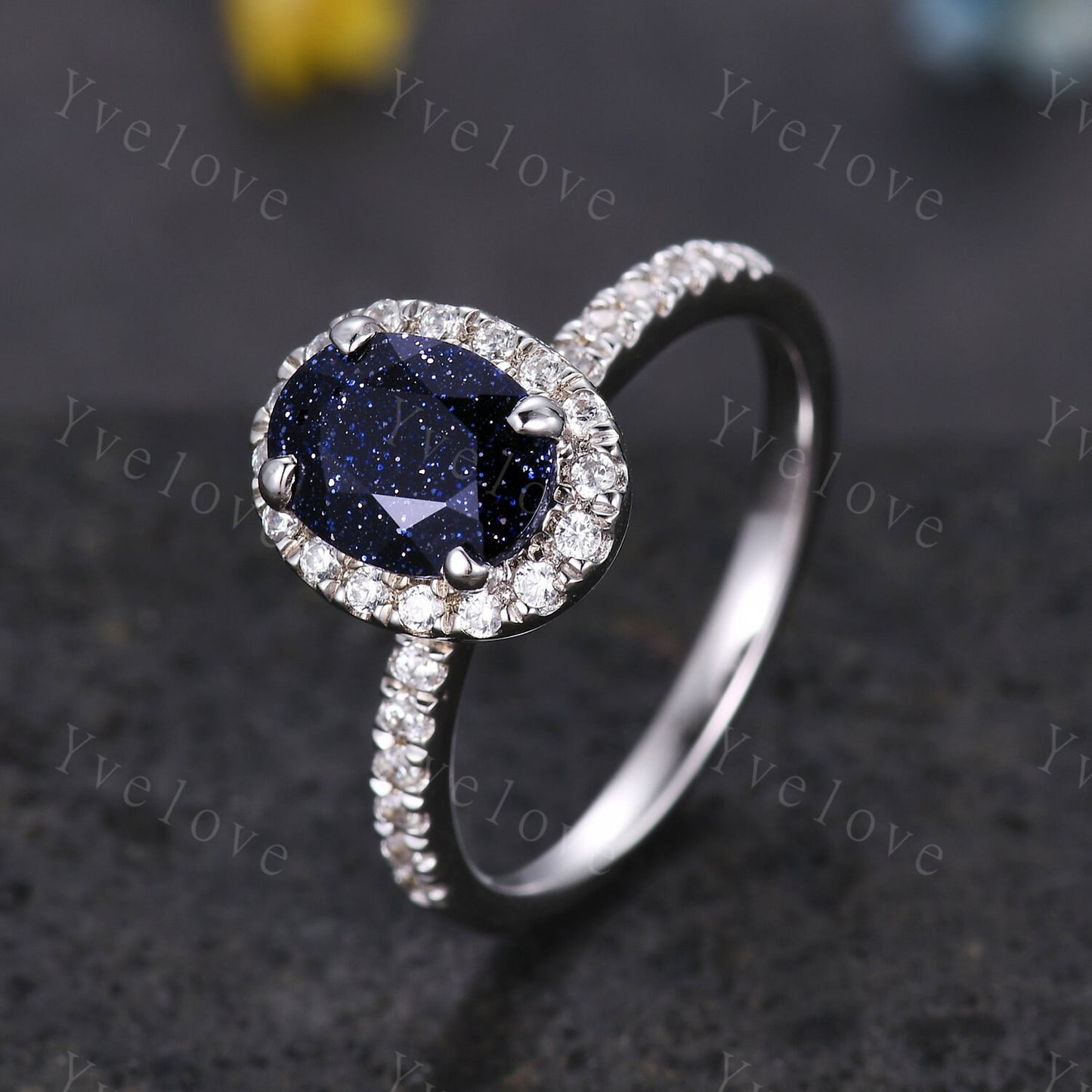 Vintage Oval Sandstone Engagement Ring Set Halo Moissanite Ring Set Art Deco Opal Moissanite ring wrap ring guard enhancer Ring Silver Ring