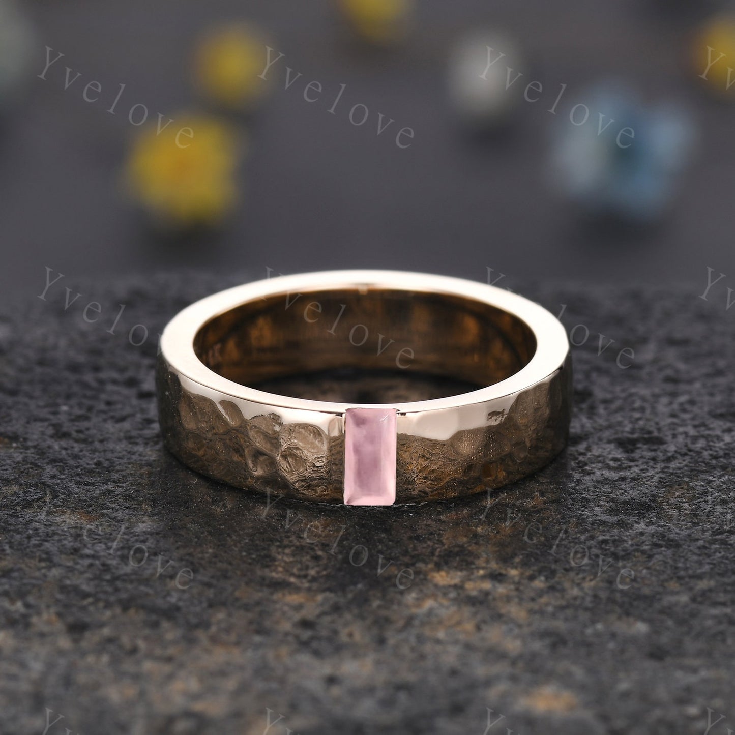 Custom order for Isabella, switch to baguette stone to pink sapphire, gold plated, size 9.