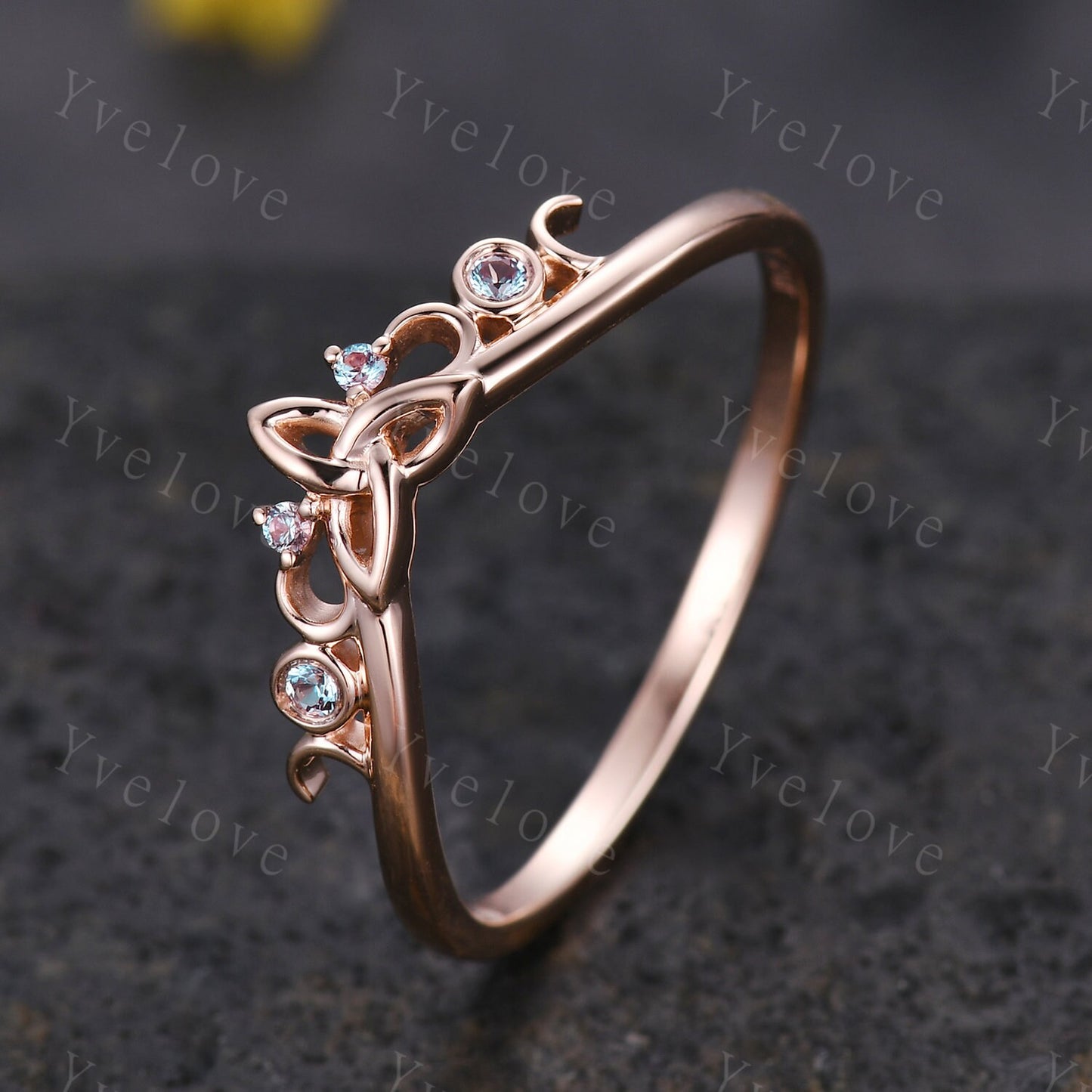 Celtic Knot Ring,Alexandrite Wedding band,Vintage Retro Solid Gold Ring Alexandrite Jewelry Stacking Matching Band Bridal Ring Gift For Her