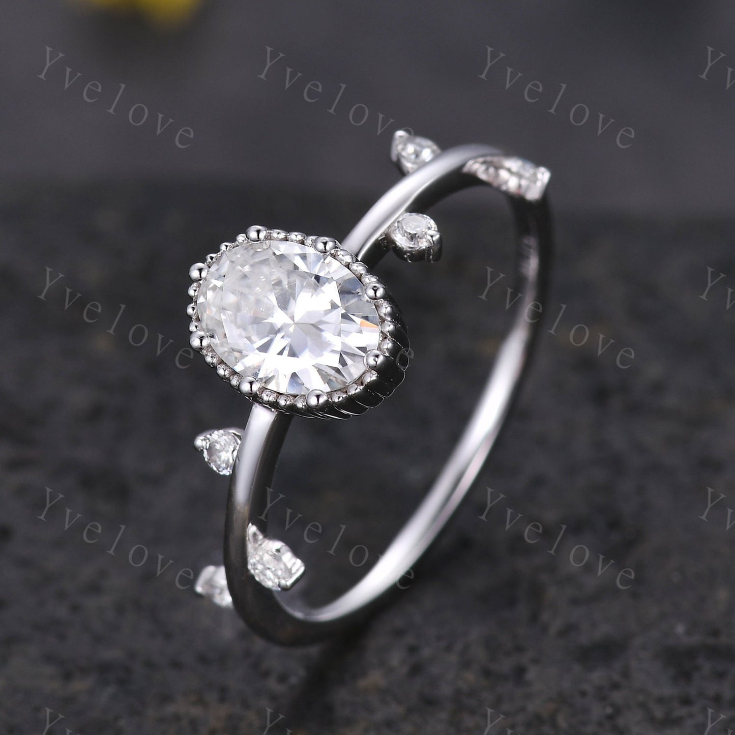 Dainty Moissanite Engagement Ring,White Gold Minimalist Ring,Twig Leaf Ring,Stacking Ring,Tiny Moissanite Ring,Unique Promise Ring For Her