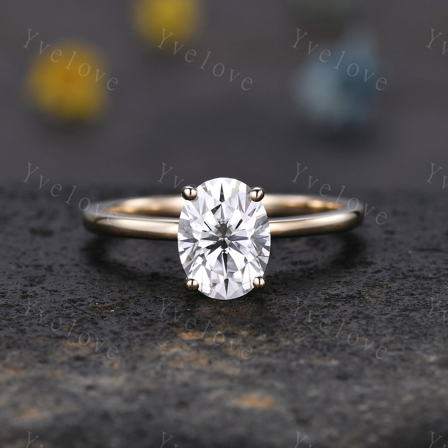 Wedding Ring Set Moissanite Engagement Ring 6x8mm Oval Cut Moissanite Ring Art Deco Diamond Wedding Band Solid 14K Yellow Gold